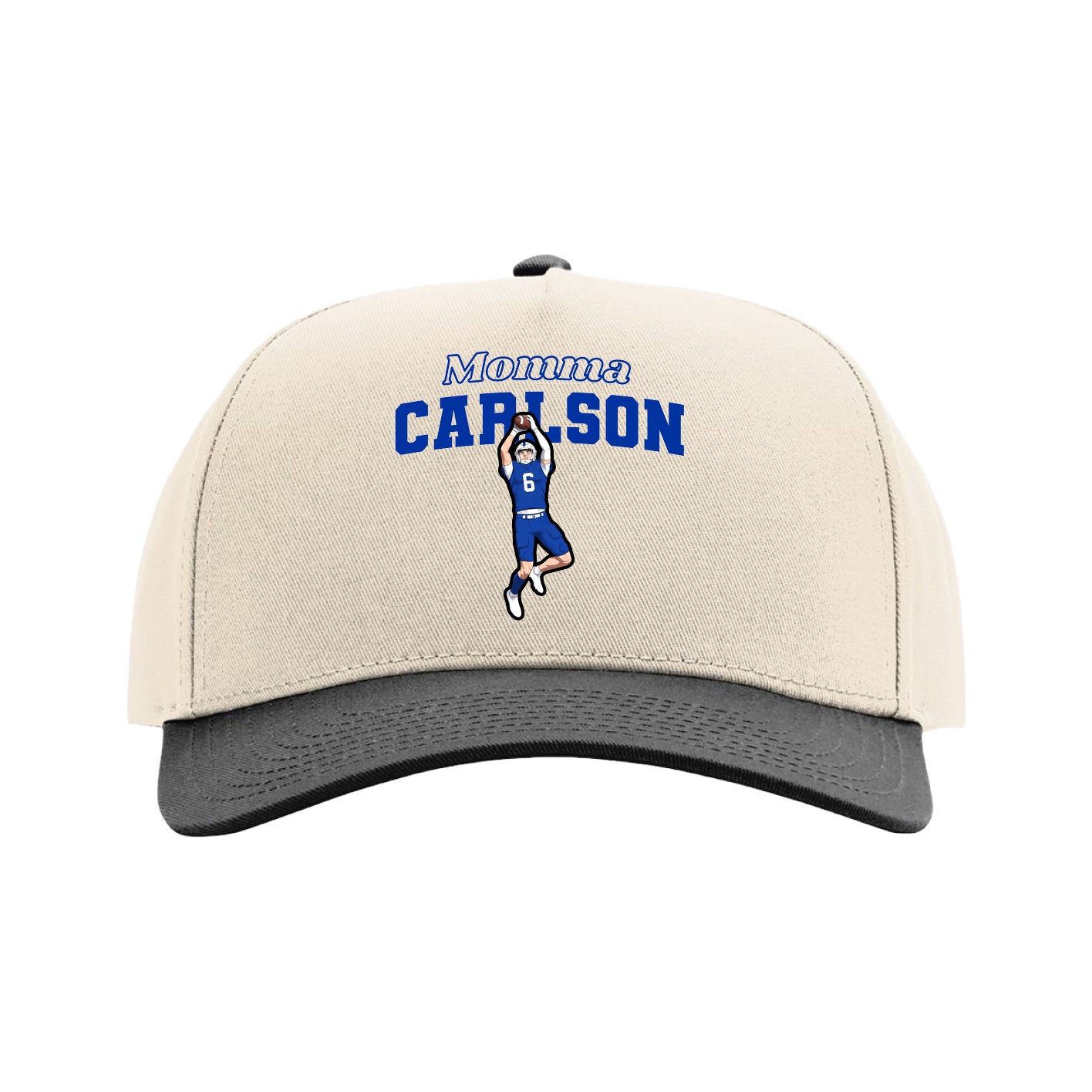 Full Fabric Five-Panel Champ Cap — Mothers Day Block in Cream/Black