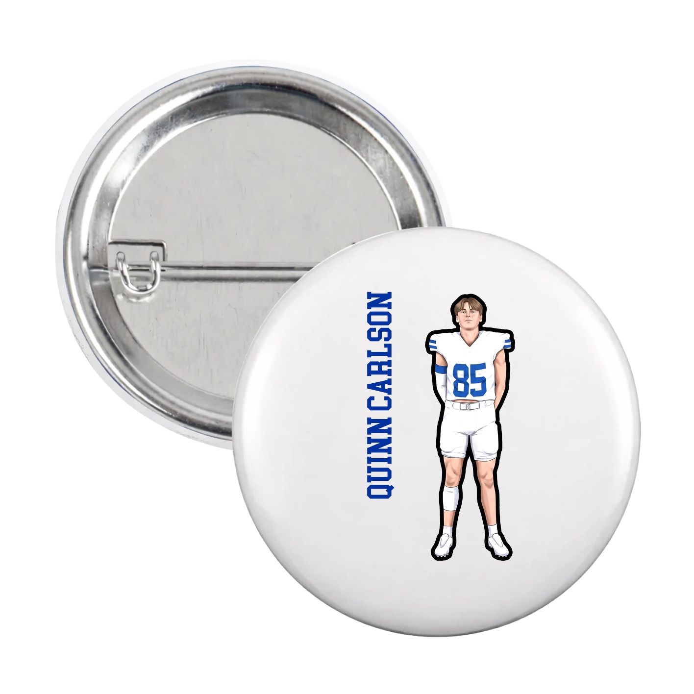 Game Day Button — Name Vertical in White