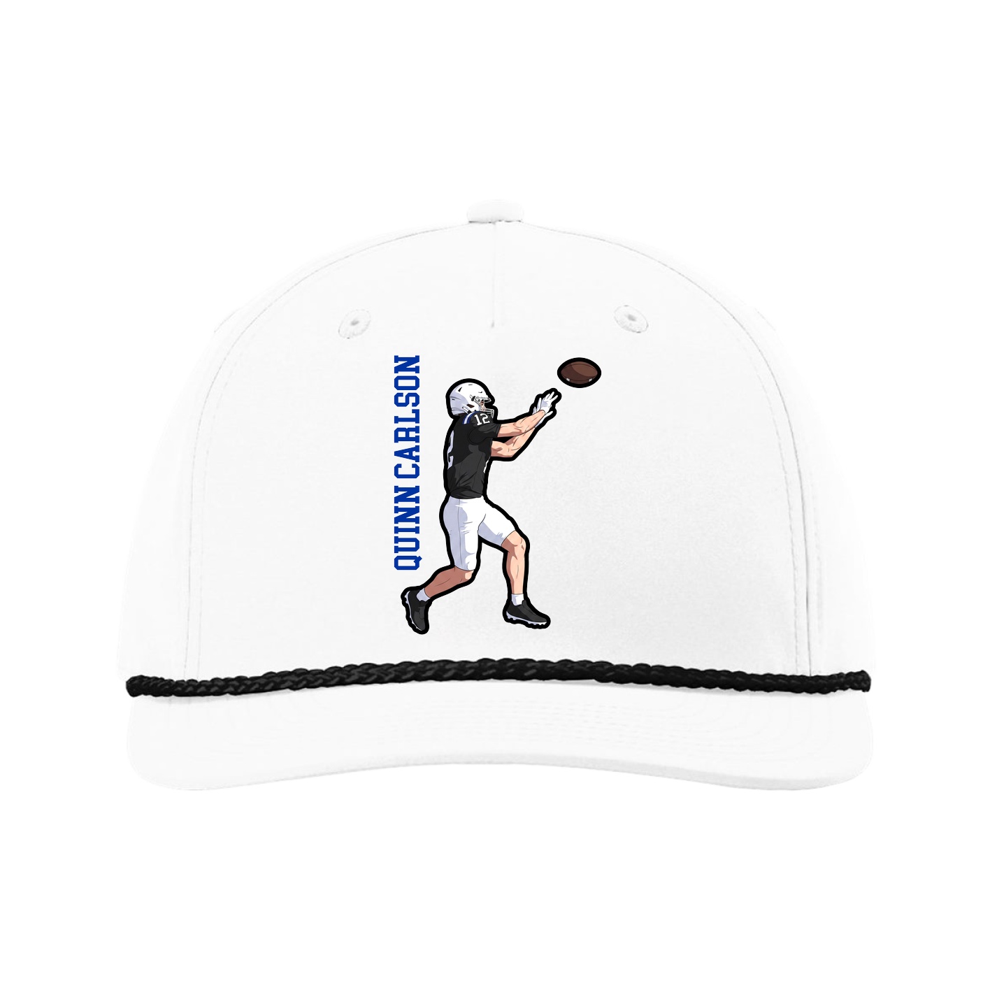Five-Panel Classic Rope Cap — Name Vertical in White