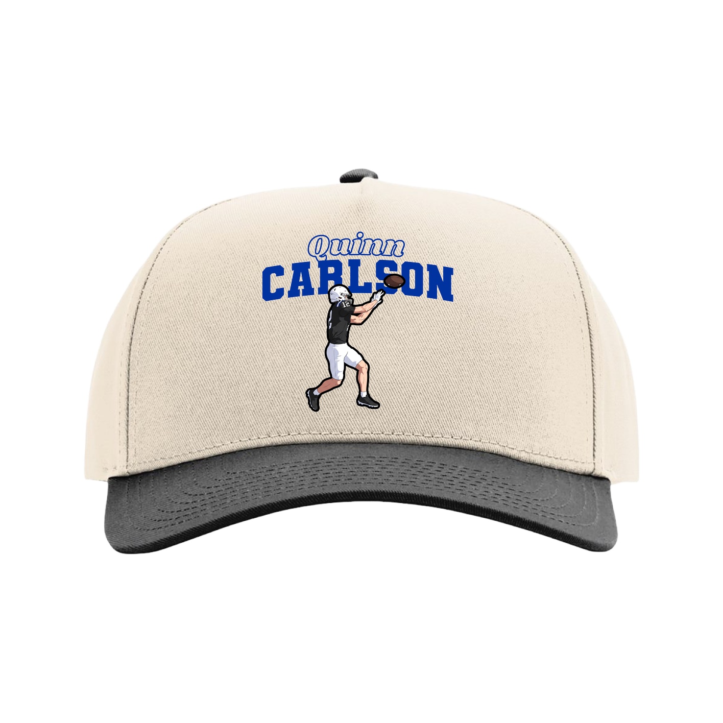 Full Fabric Five-Panel Champ Cap — Name Arch in Cream/Black
