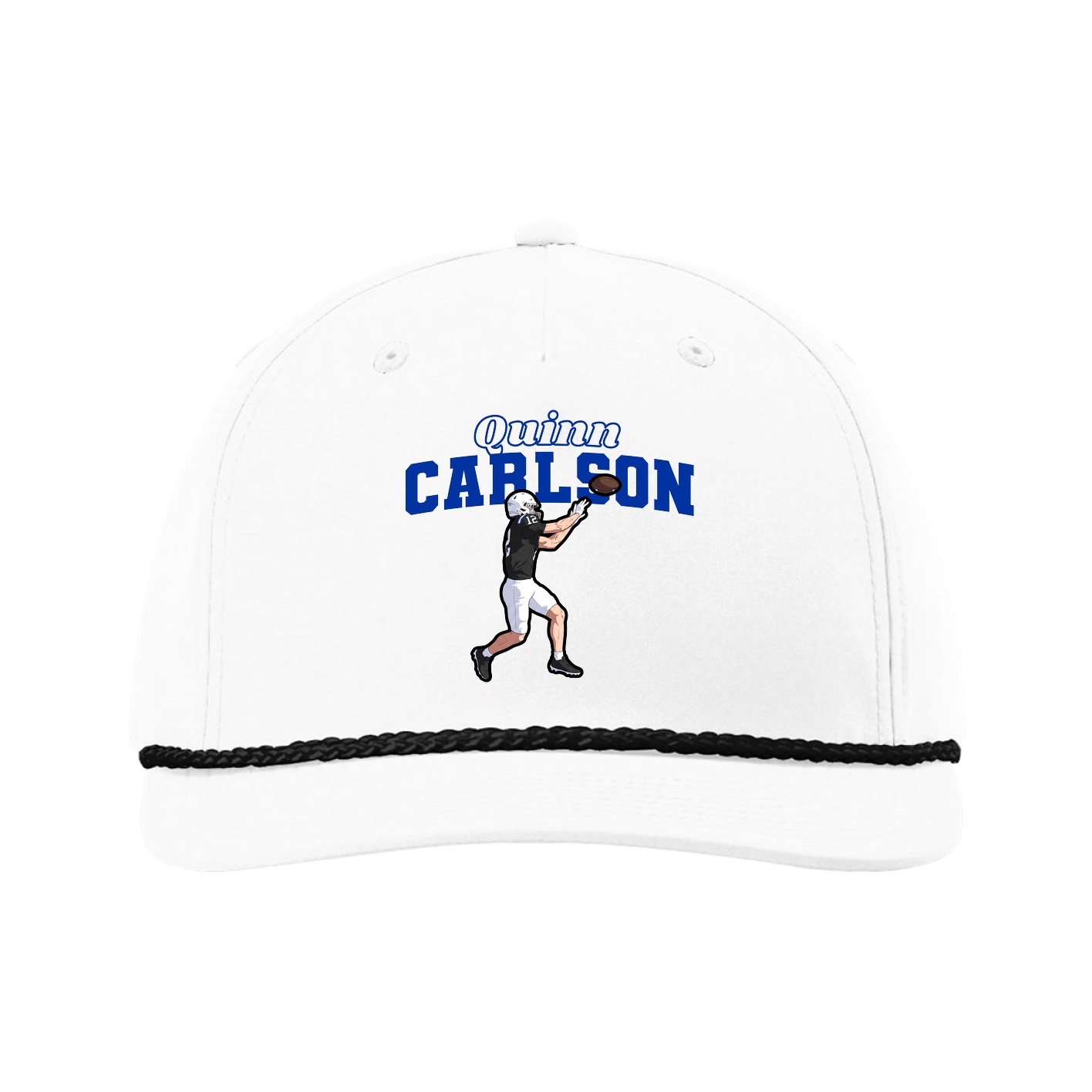 Five-Panel Classic Rope Cap — Name Arch in White