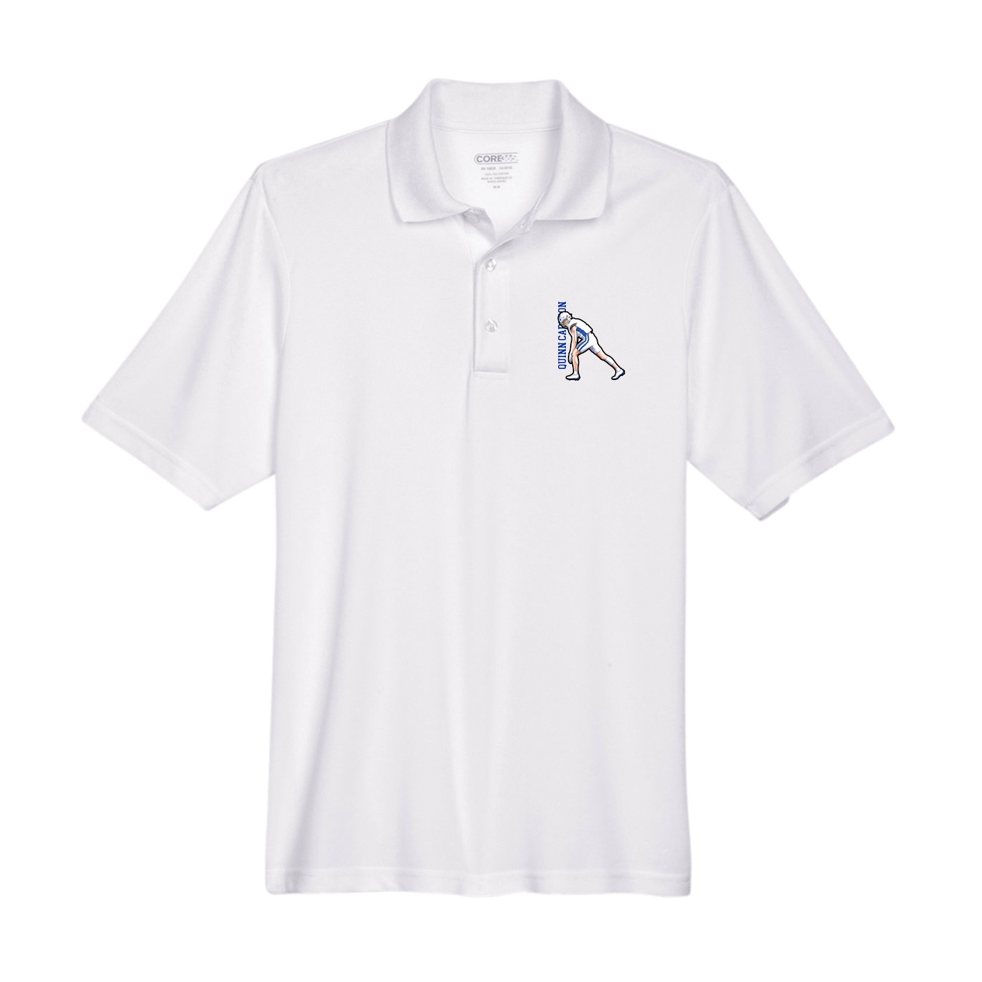 Performance Polo — Name Vertical in White