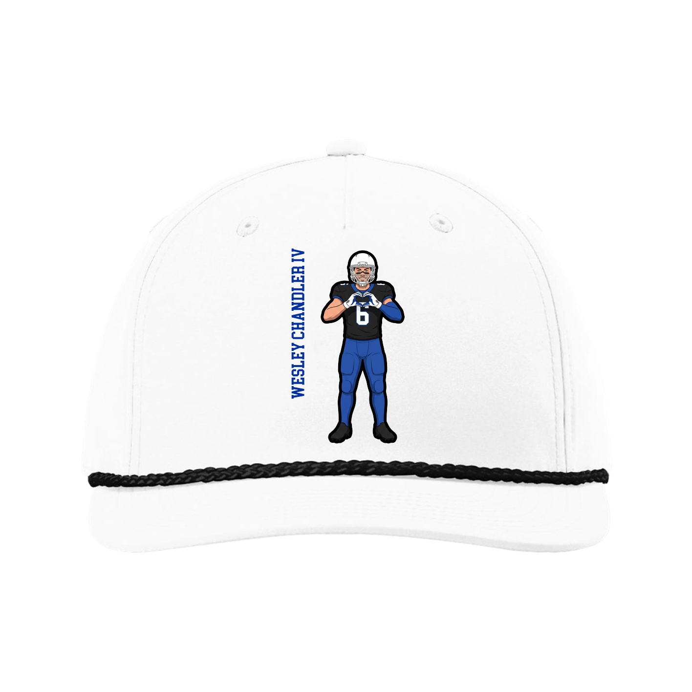 Five-Panel Classic Rope Cap — Name Vertical in White