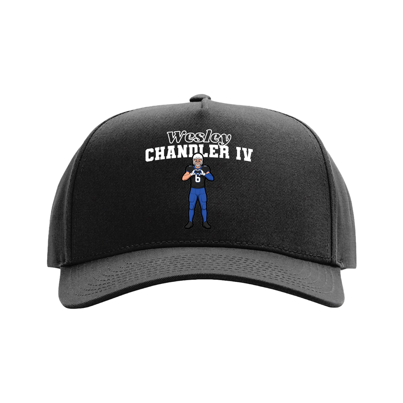 Full Fabric Five-Panel Champ Cap — Name Arch in Black