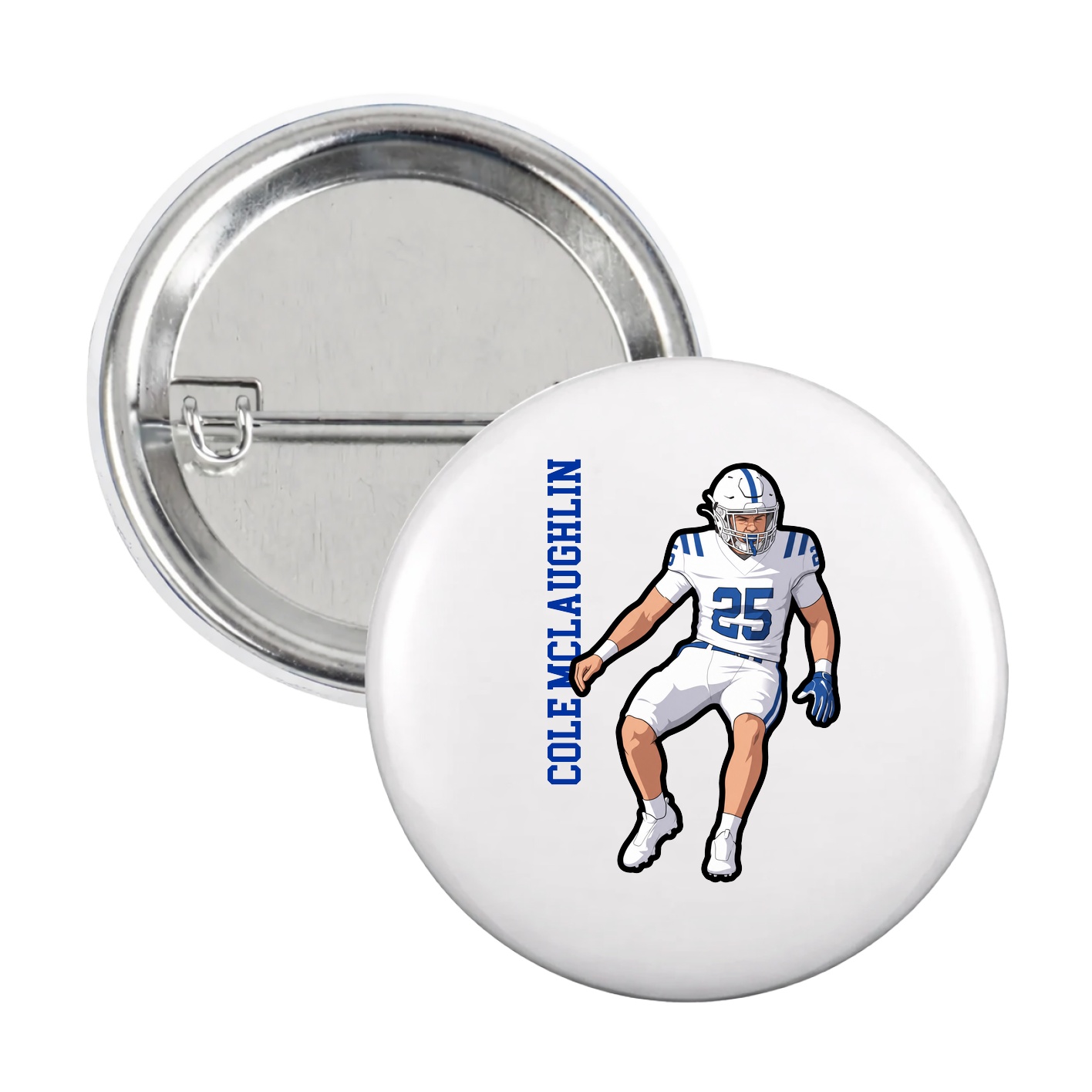 Game Day Button — Name Vertical in White
