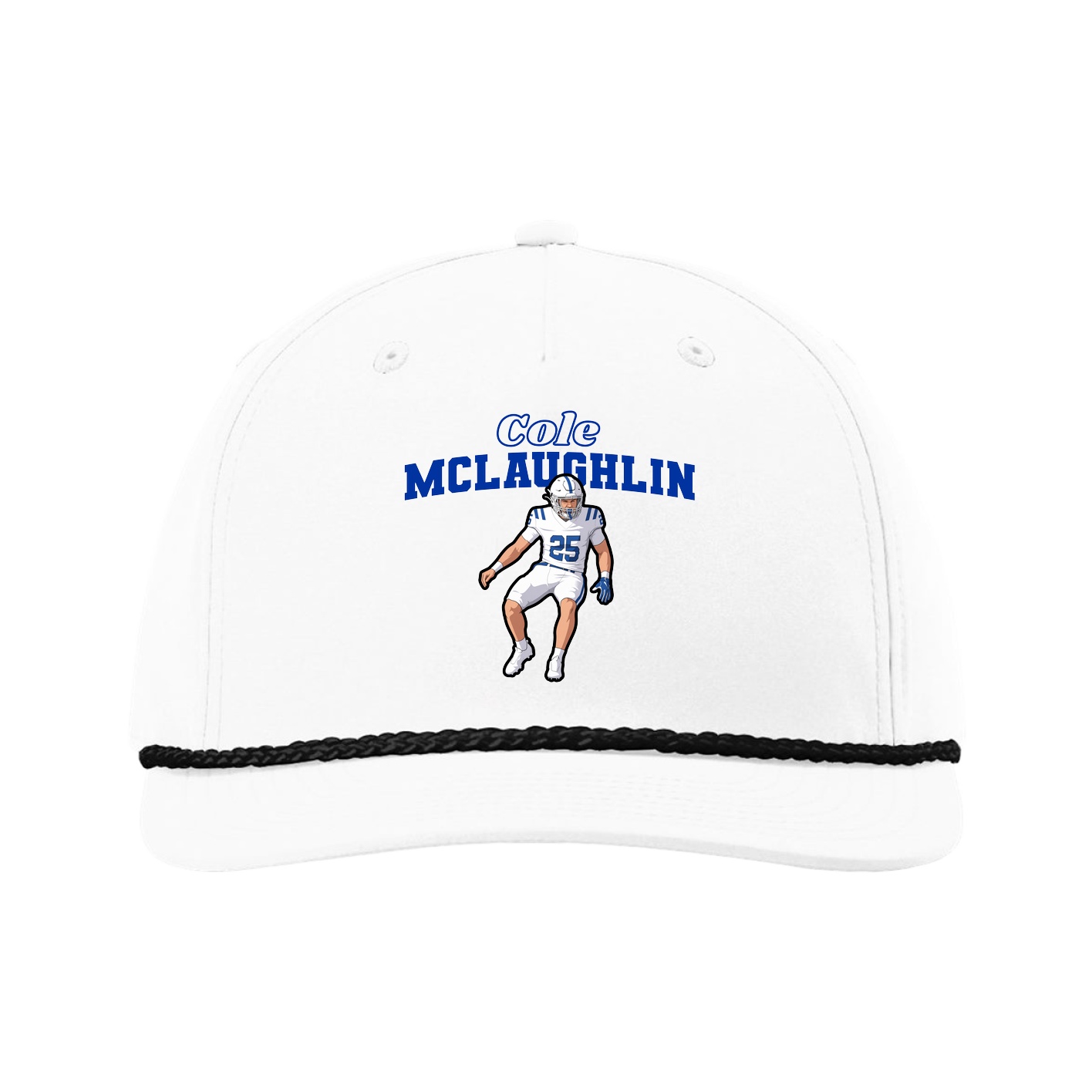 Five-Panel Classic Rope Cap — Name Arch in White