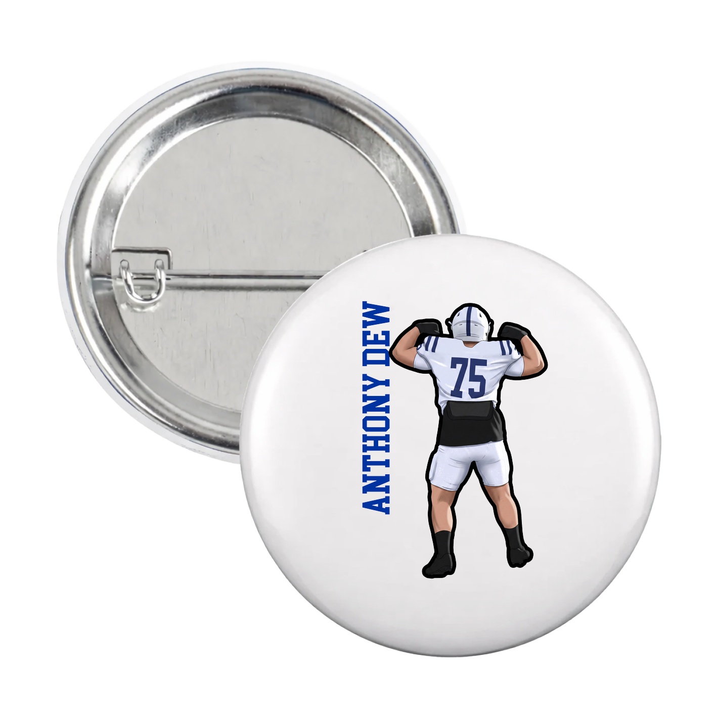 Game Day Button — Name Vertical in White