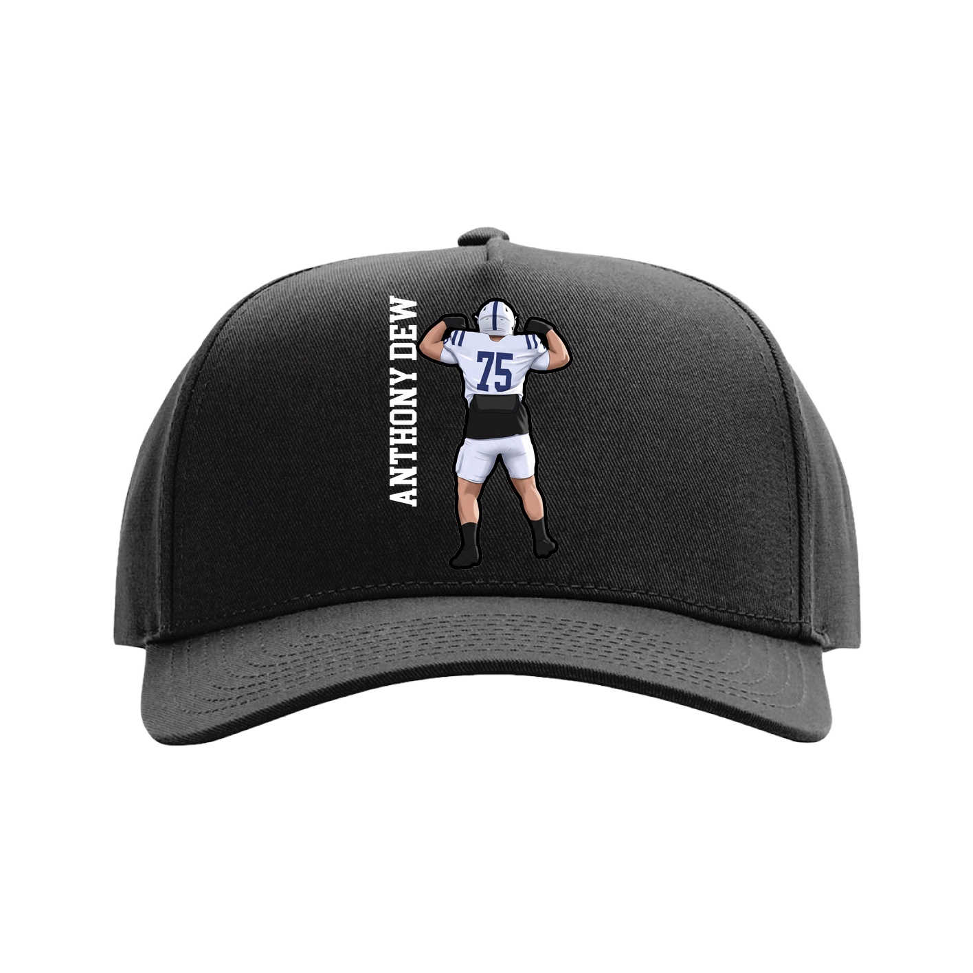 Full Fabric Five-Panel Champ Cap — Name Vertical in Black