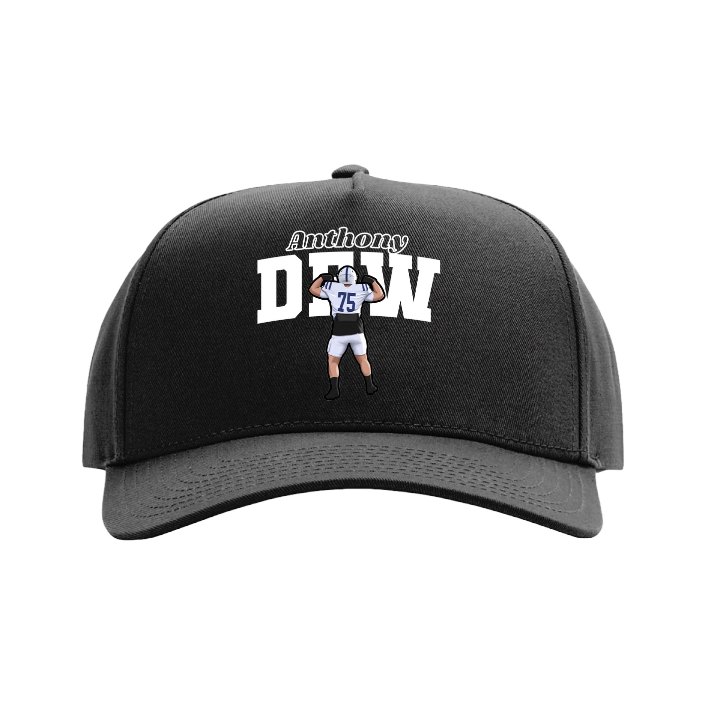 Full Fabric Five-Panel Champ Cap — Name Arch in Black