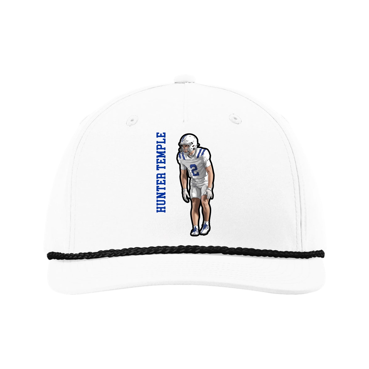 Five-Panel Classic Rope Cap — Name Vertical in White
