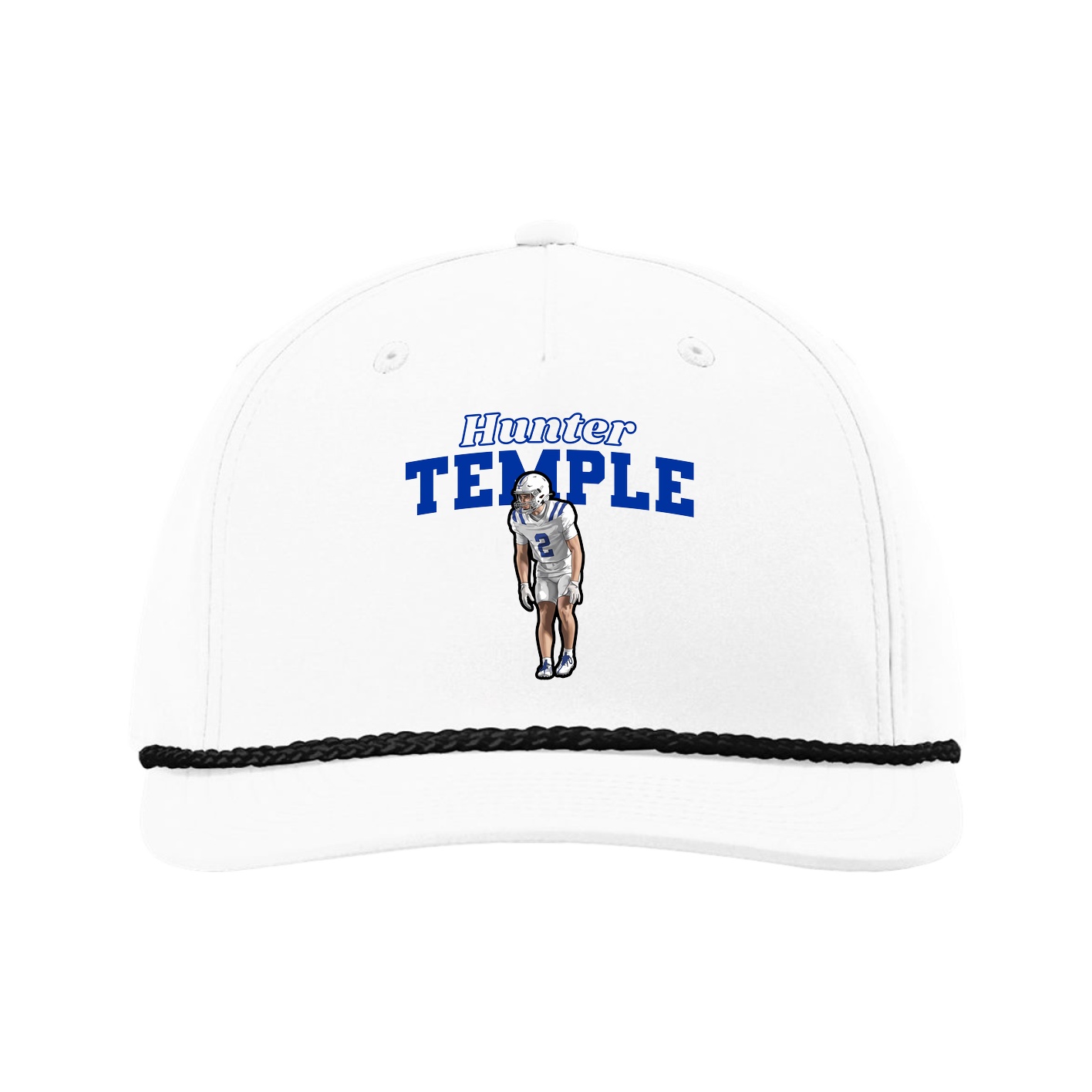 Five-Panel Classic Rope Cap — Name Arch in White