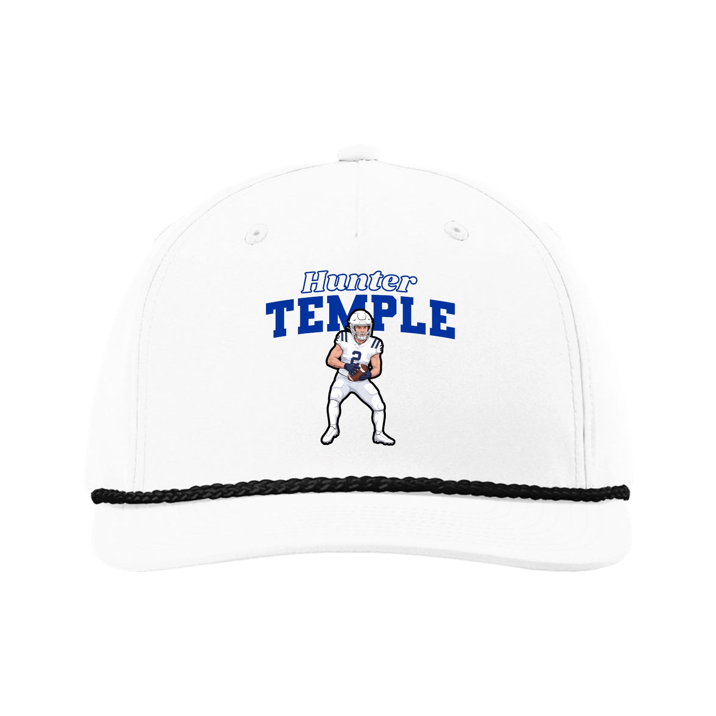 Five-Panel Classic Rope Cap — Name Arch in White