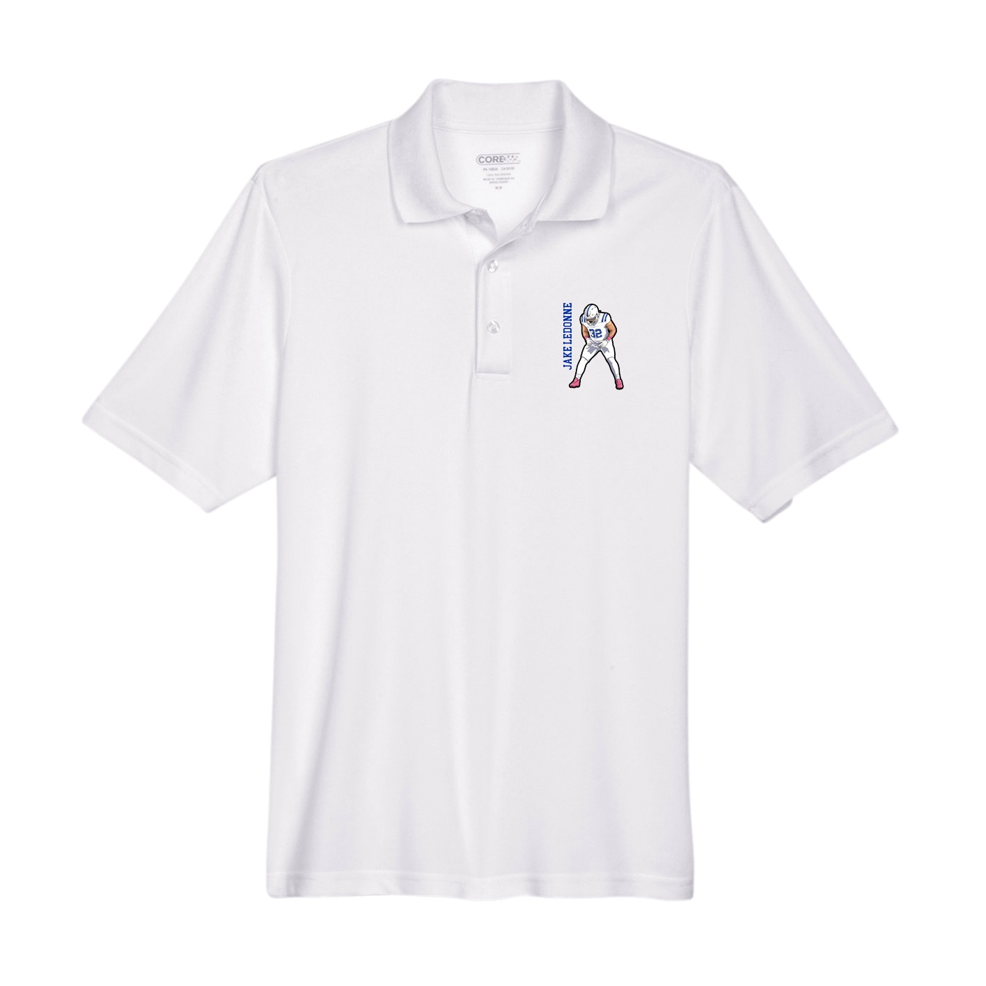 Performance Polo — Name Vertical in White