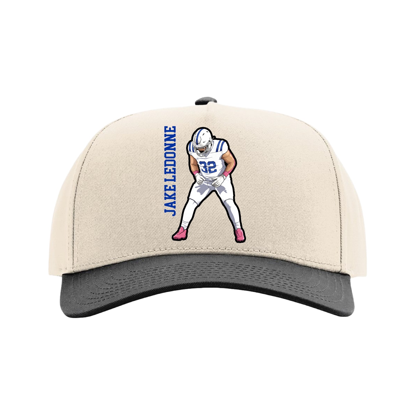 Full Fabric Five-Panel Champ Cap — Name Vertical in Cream/Black
