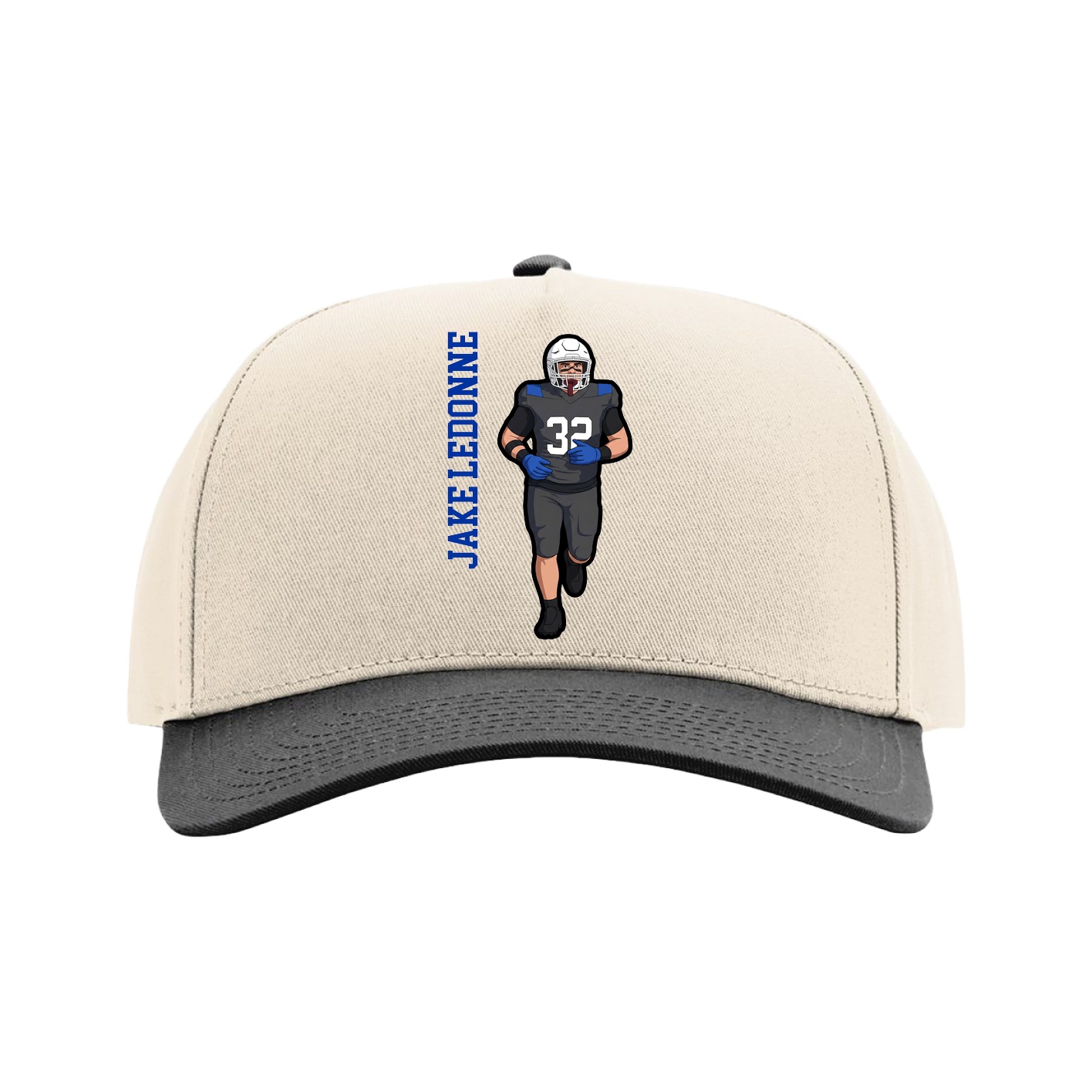 Full Fabric Five-Panel Champ Cap — Name Vertical in Cream/Black