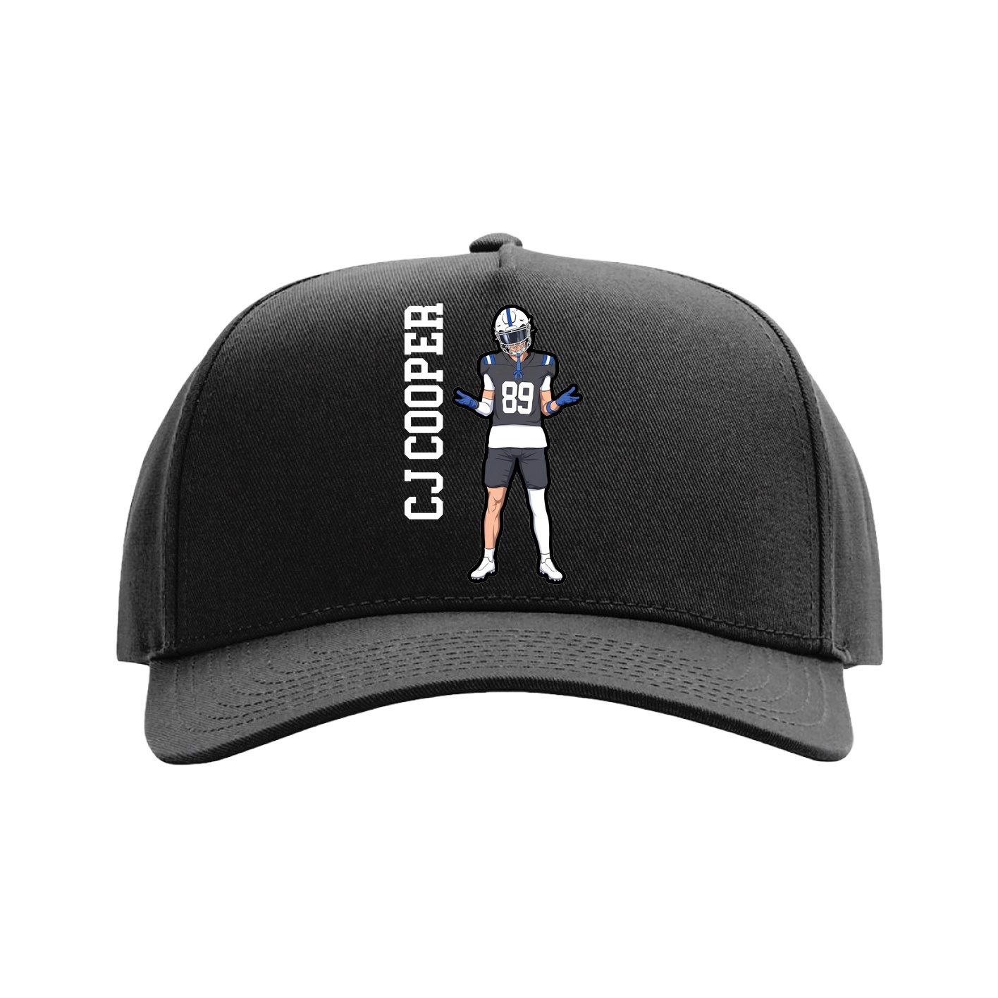 Full Fabric Five-Panel Champ Cap — Name Vertical in Black