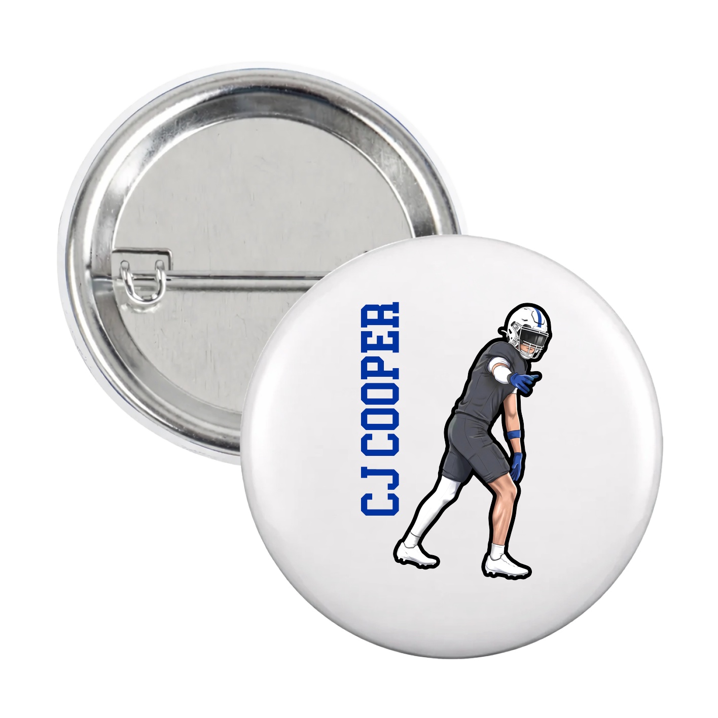 Game Day Button — Name Vertical in White