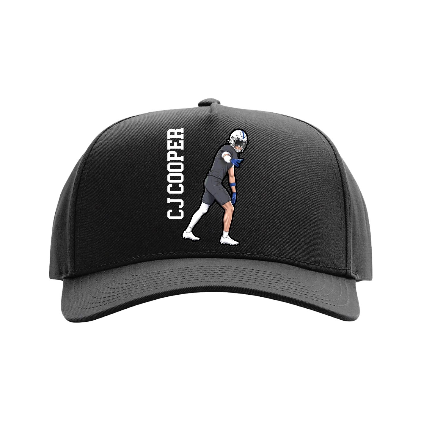 Full Fabric Five-Panel Champ Cap — Name Vertical in Black
