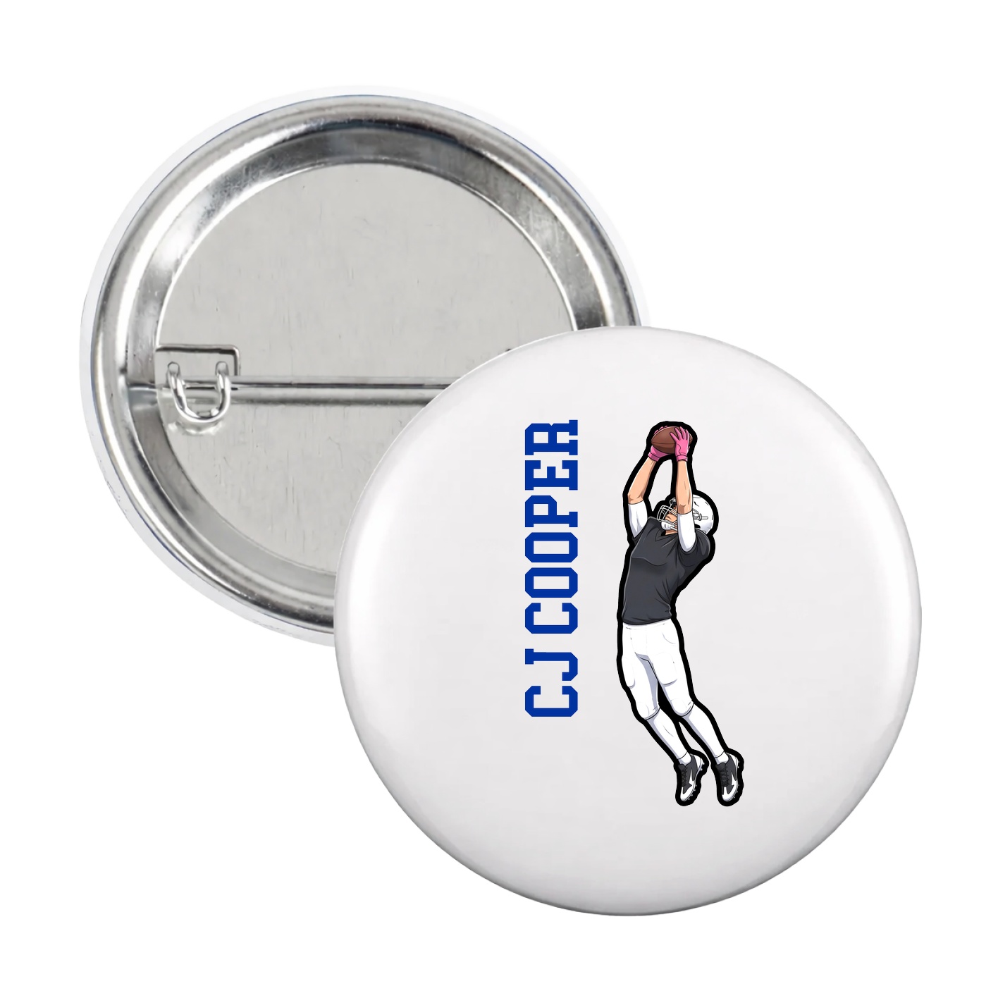 Game Day Button — Name Vertical in White