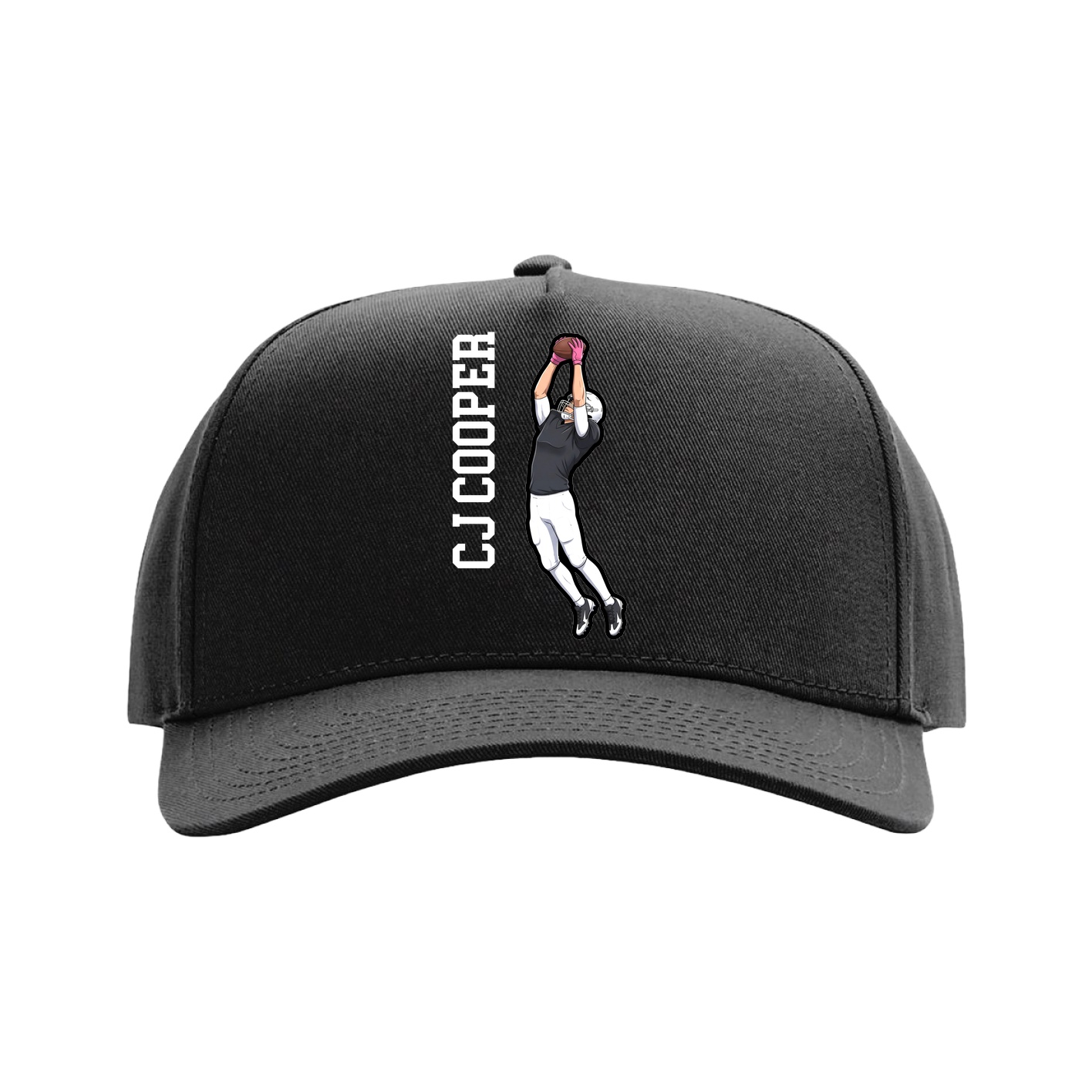Full Fabric Five-Panel Champ Cap — Name Vertical in Black