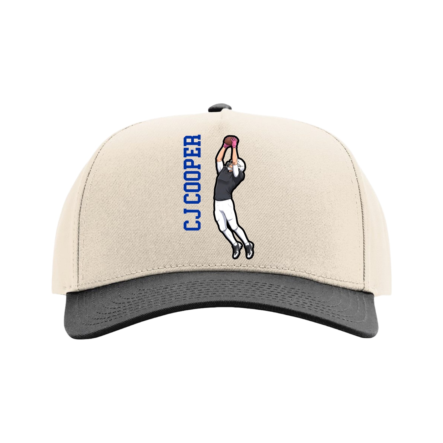 Full Fabric Five-Panel Champ Cap — Name Vertical in Cream/Black