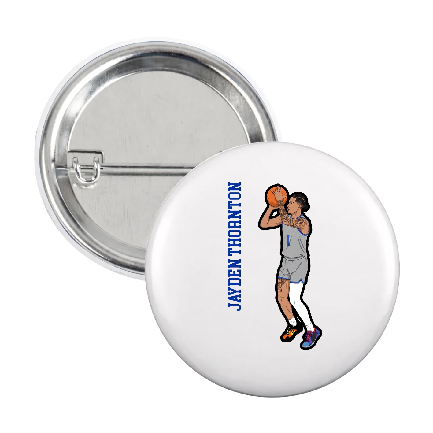 Game Day Button — Name Vertical in White