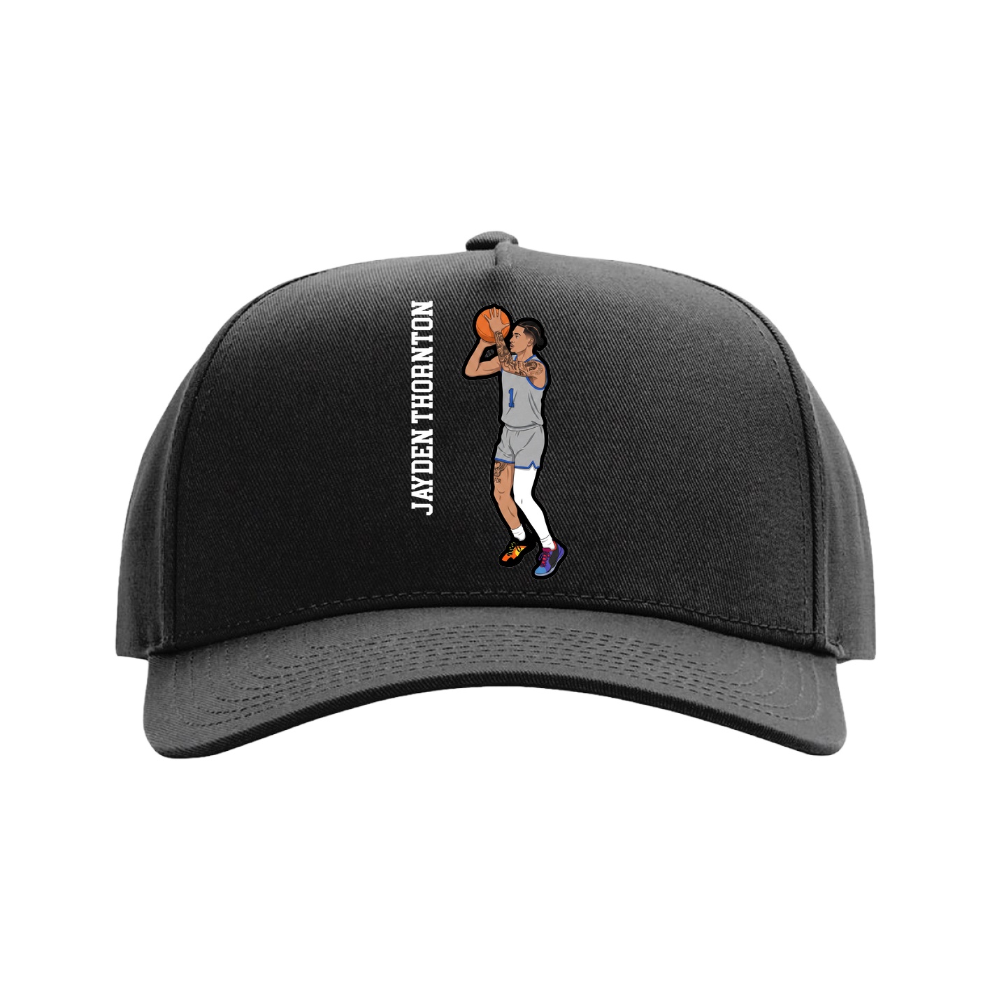 Full Fabric Five-Panel Champ Cap — Name Vertical in Black