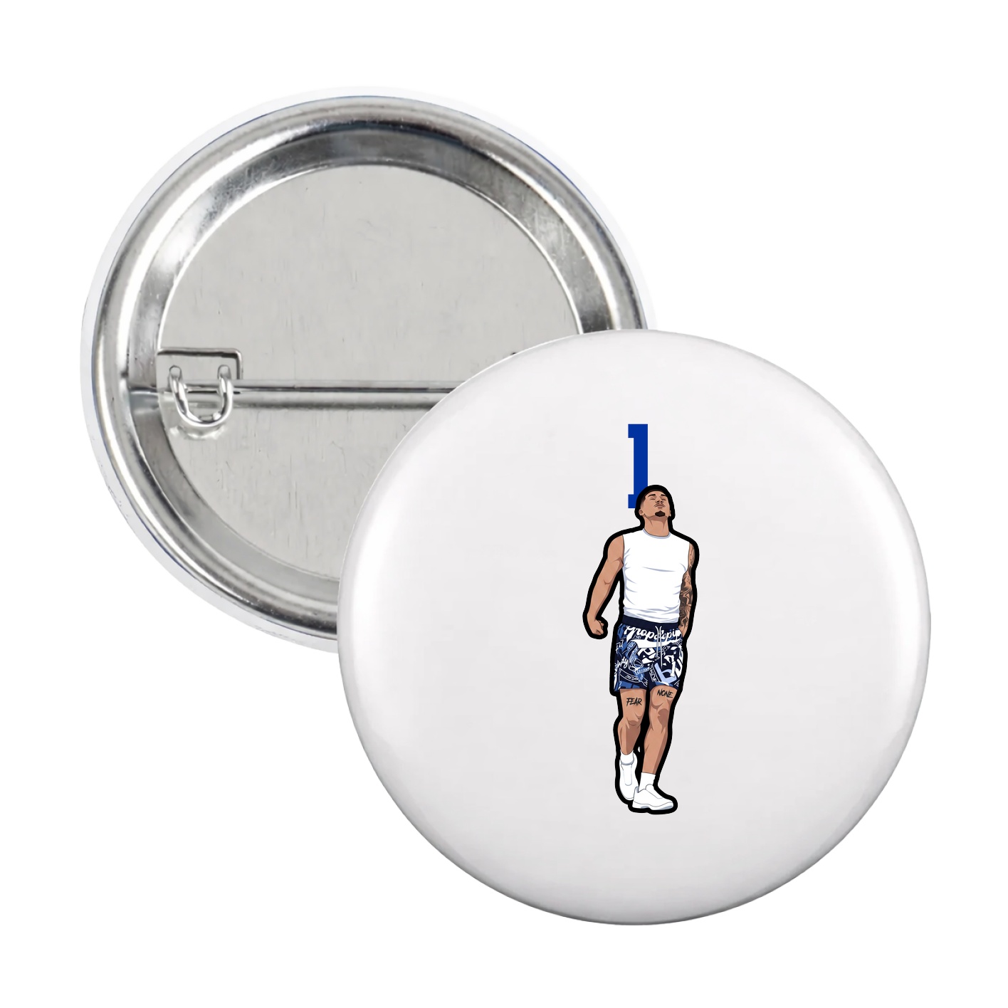 Game Day Button — Number Top in White
