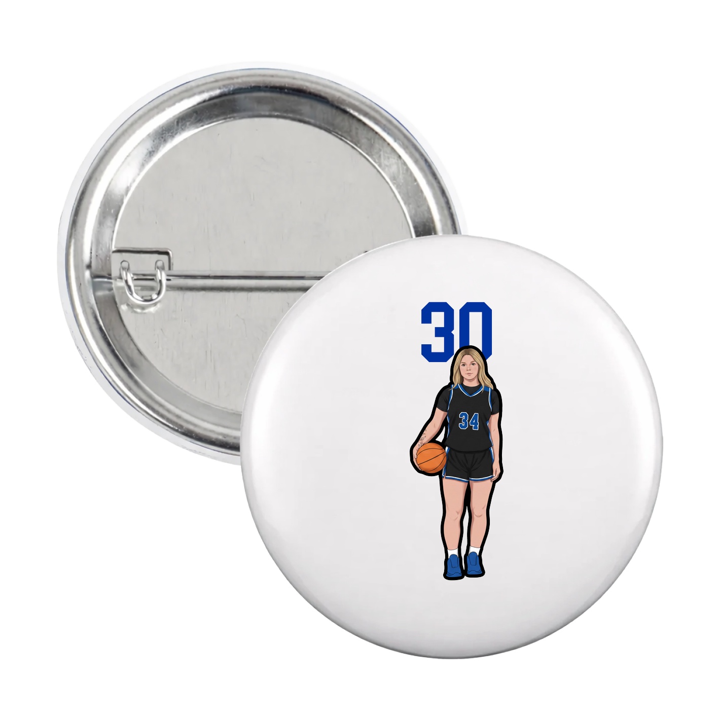 Game Day Button — Number Top in White