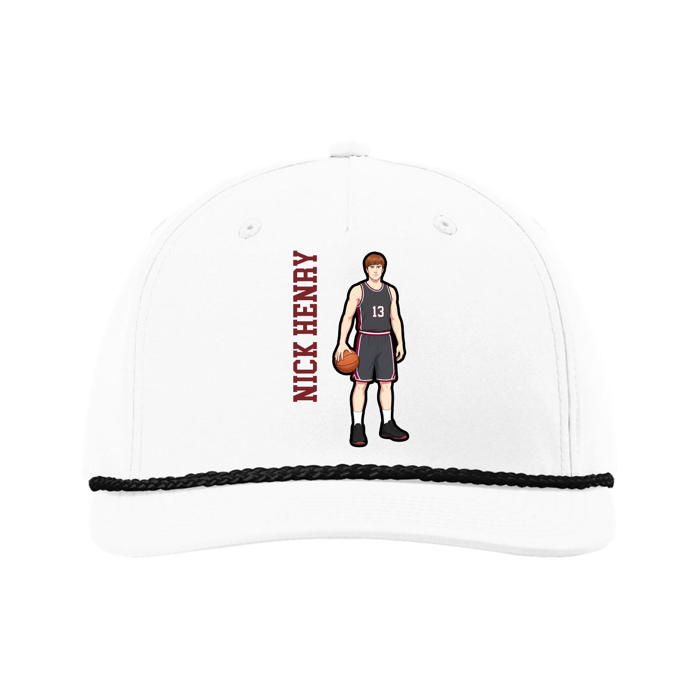 Five-Panel Classic Rope Cap — Name Vertical in White
