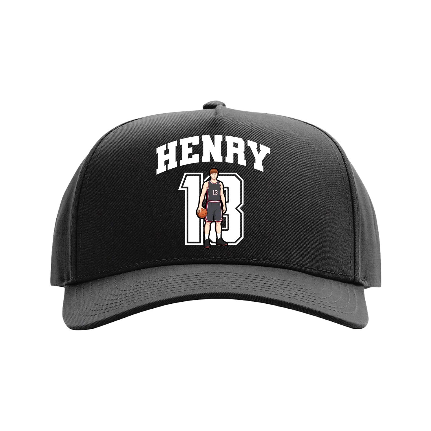 Full Fabric Five-Panel Champ Cap — Number in Black