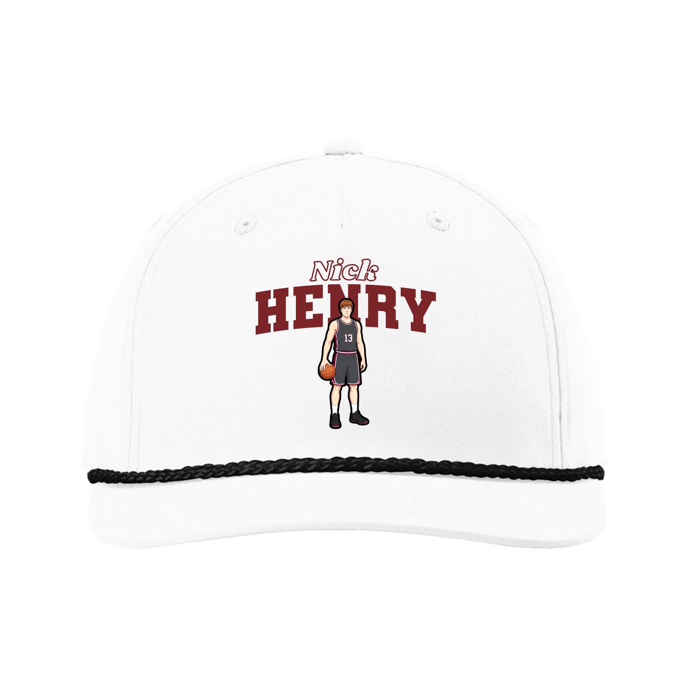 Five-Panel Classic Rope Cap — Name Arch in White