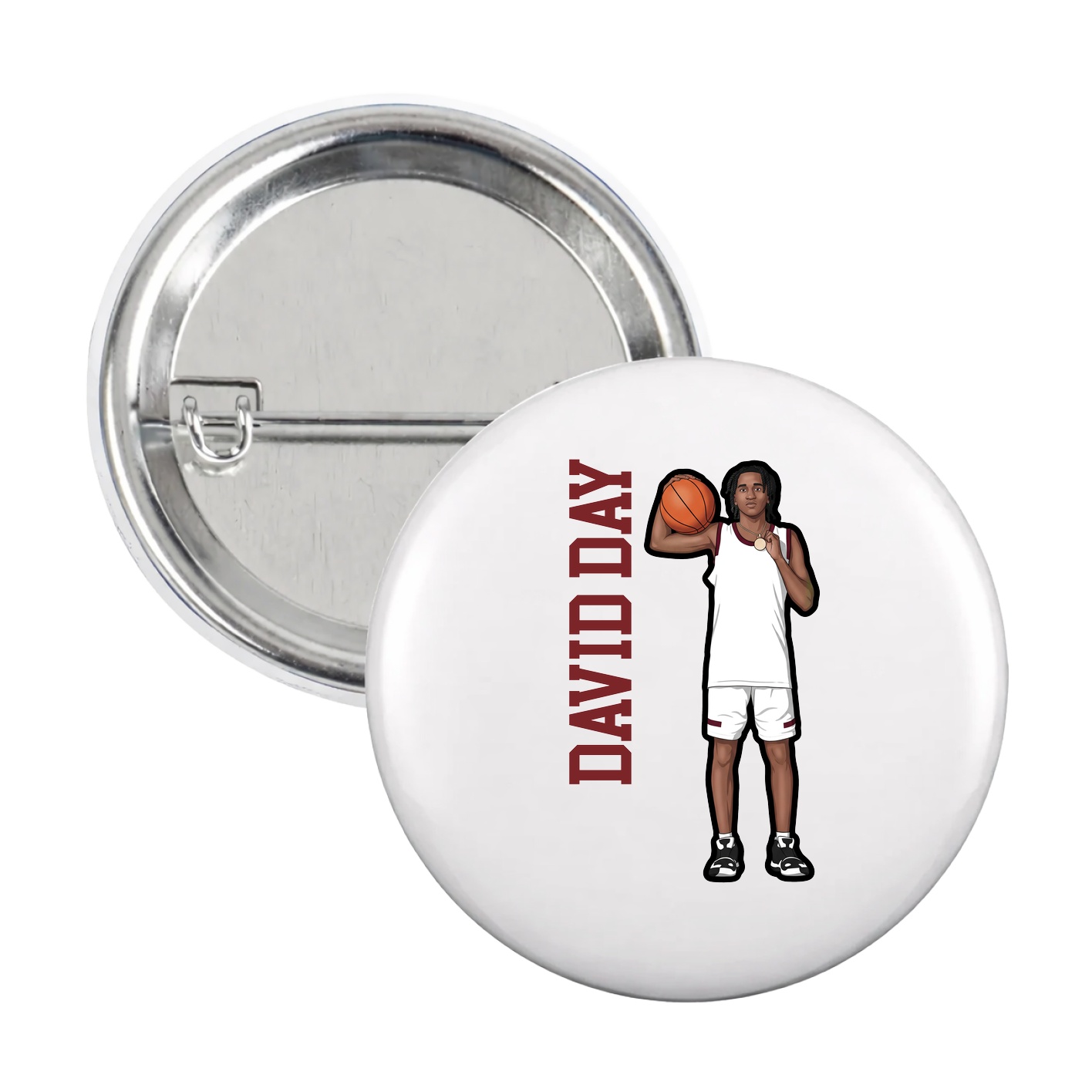 Game Day Button — Name Vertical in White