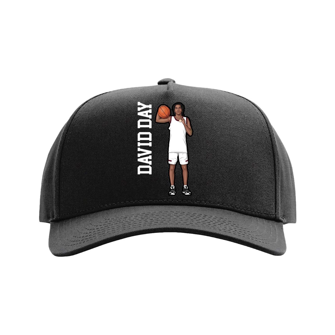 Full Fabric Five-Panel Champ Cap — Name Vertical in Black