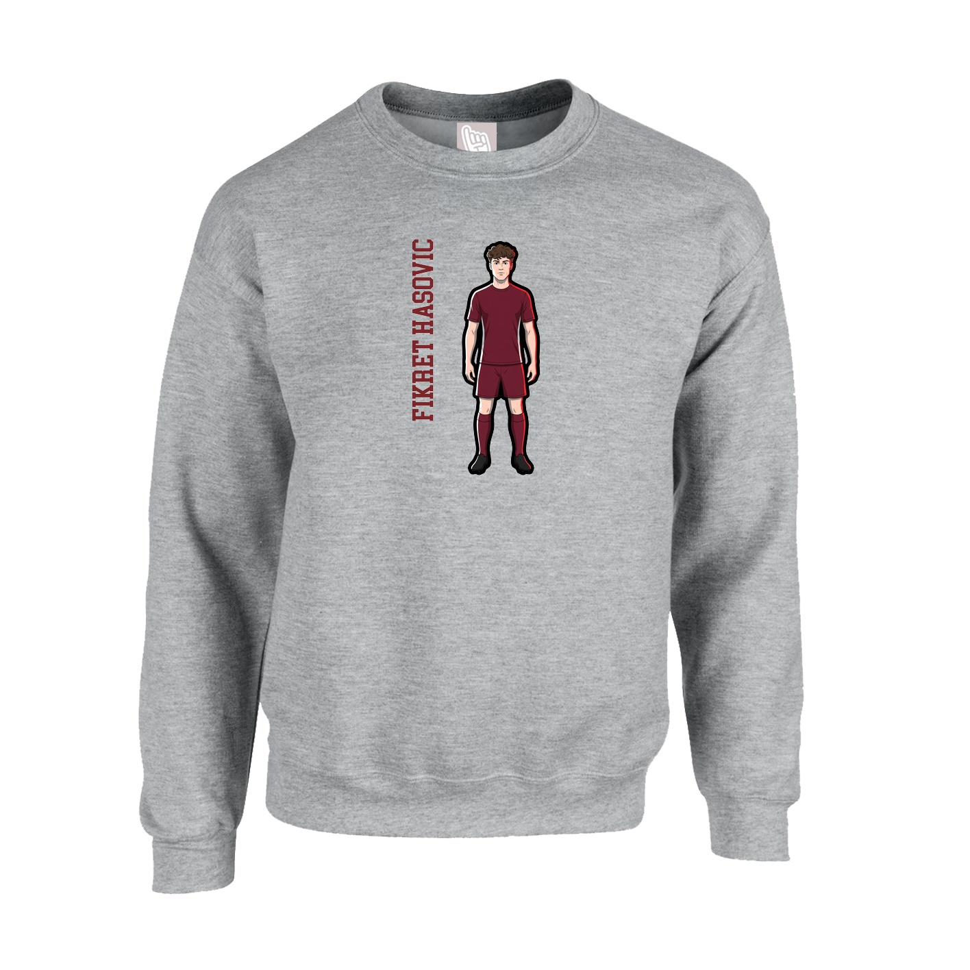 Fleece Crew — Name Vertical in Grey