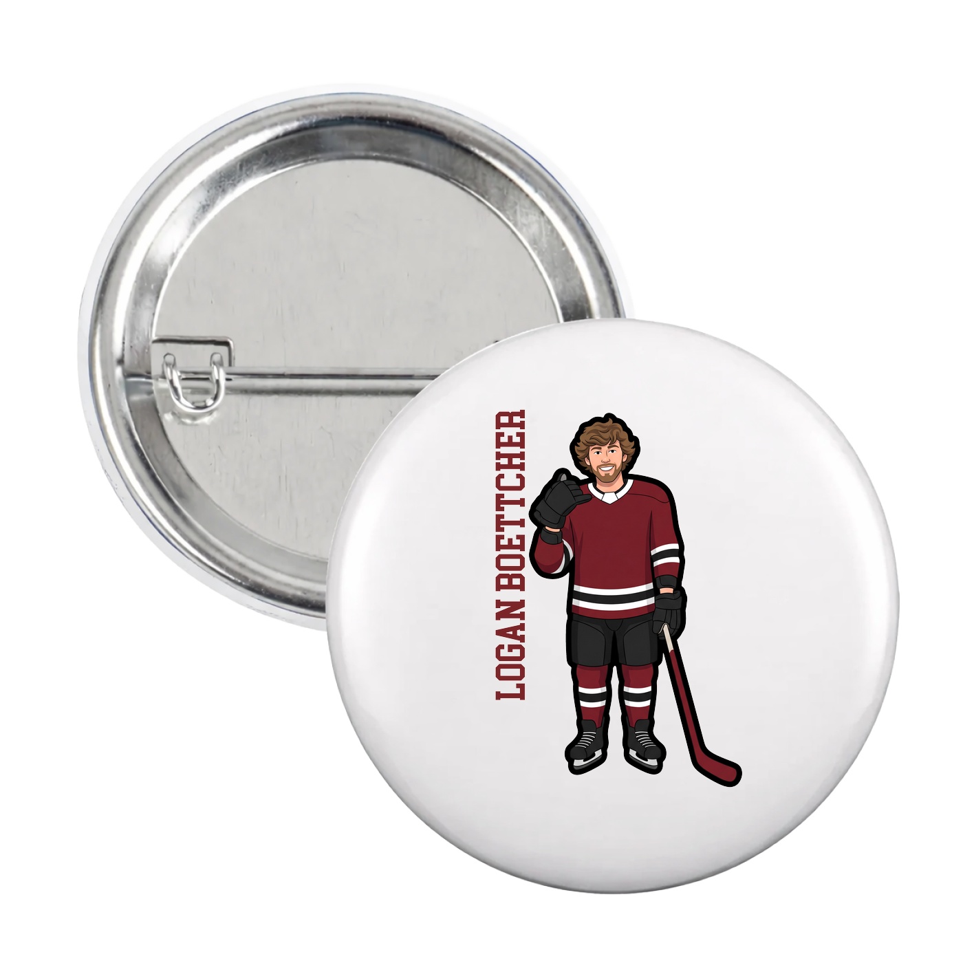 Game Day Button — Name Vertical in White
