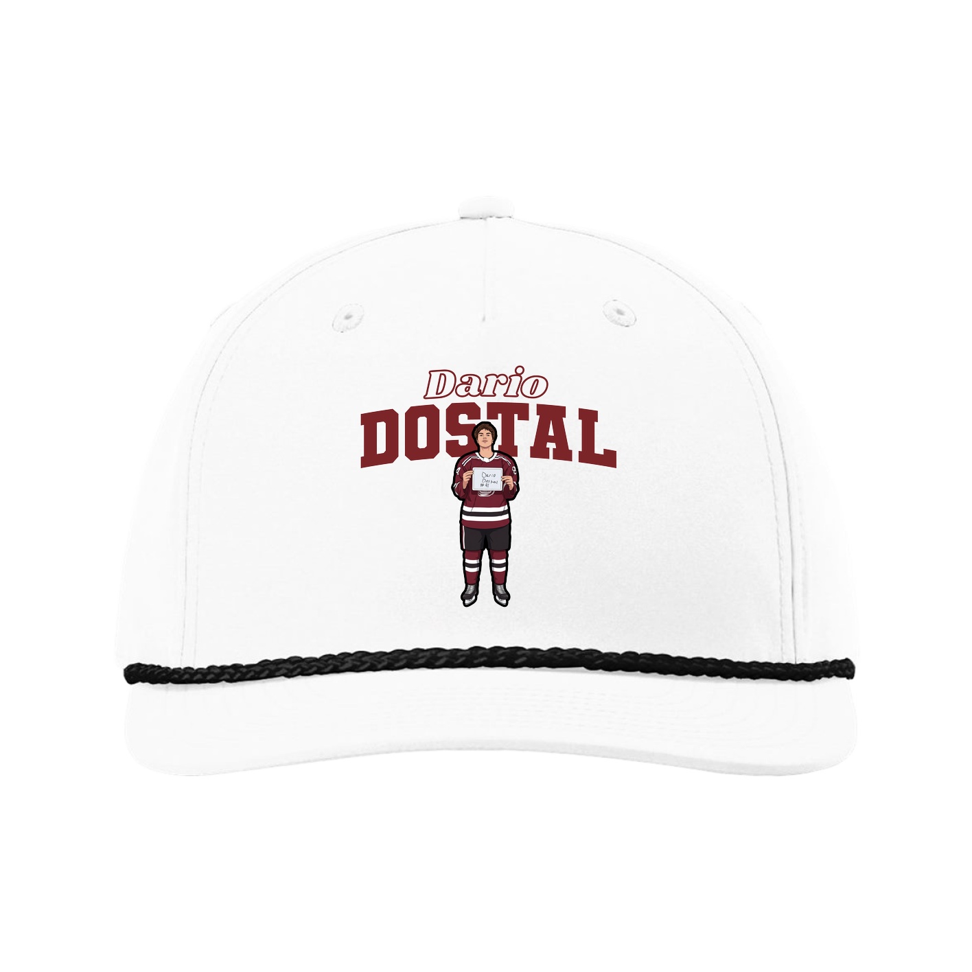 Five-Panel Classic Rope Cap — Name Arch in White