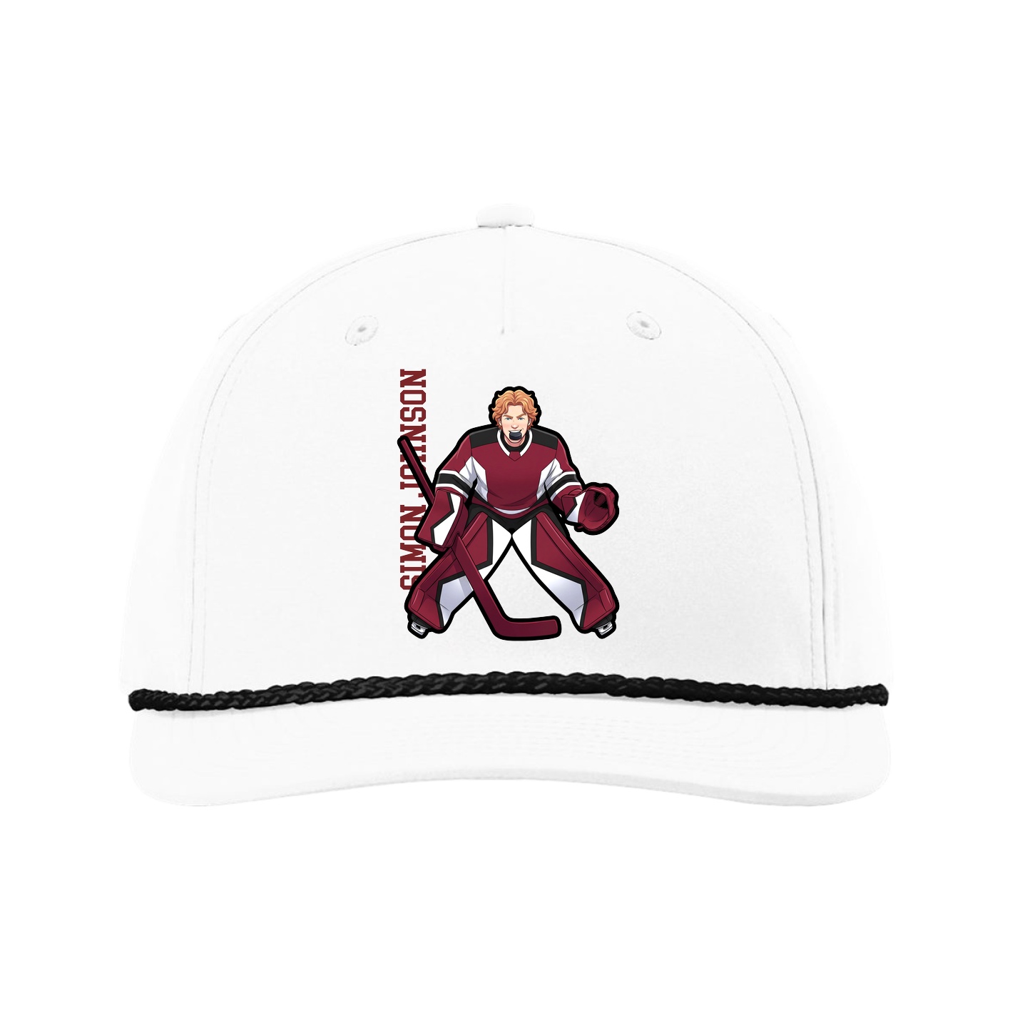 Five-Panel Classic Rope Cap — Name Vertical in White
