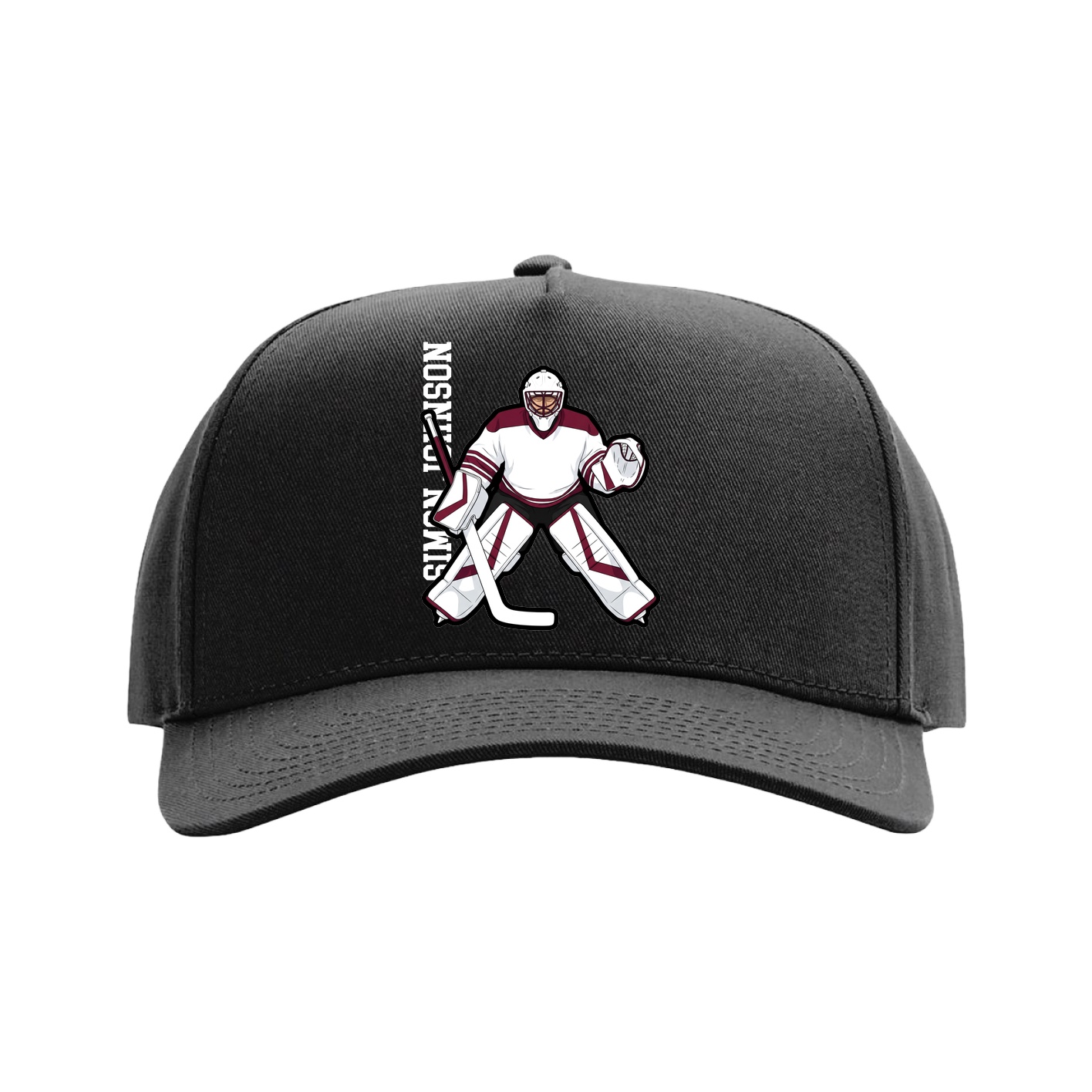 Full Fabric Five-Panel Champ Cap — Name Vertical in Black
