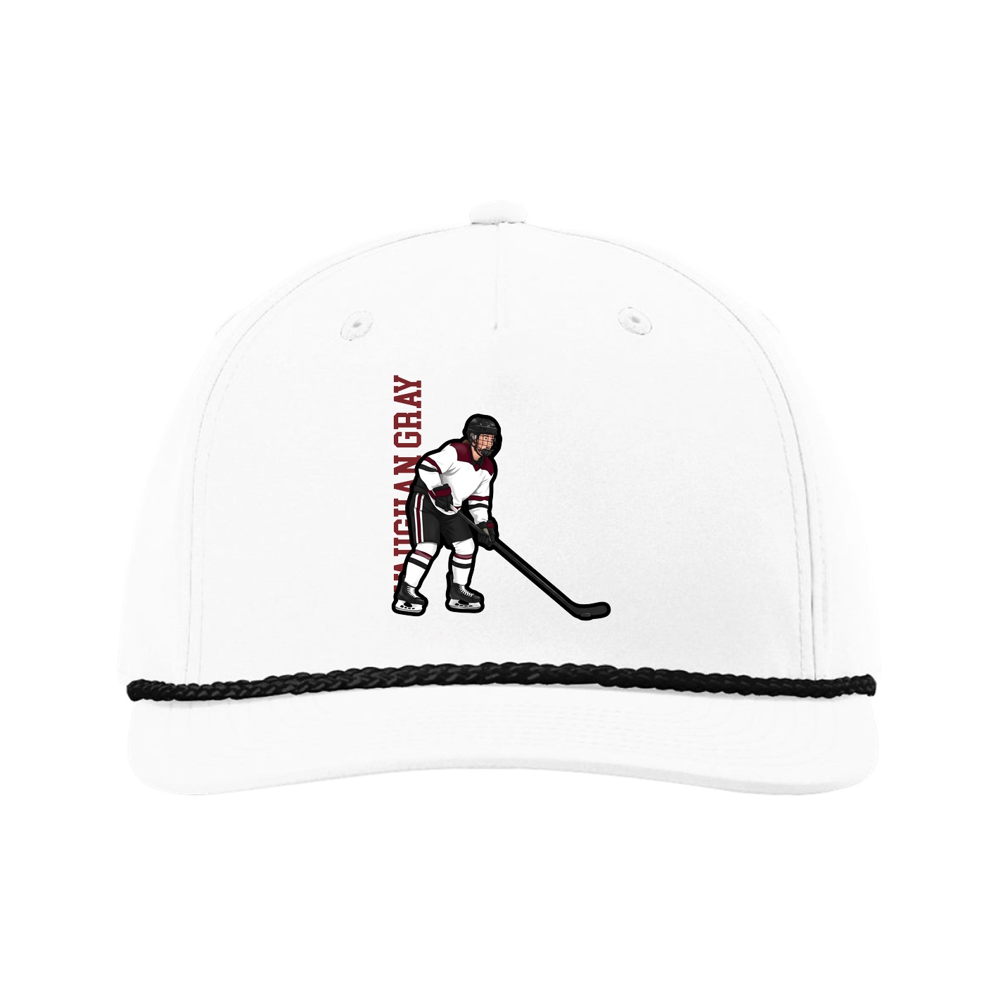 Five-Panel Classic Rope Cap — Name Vertical in White