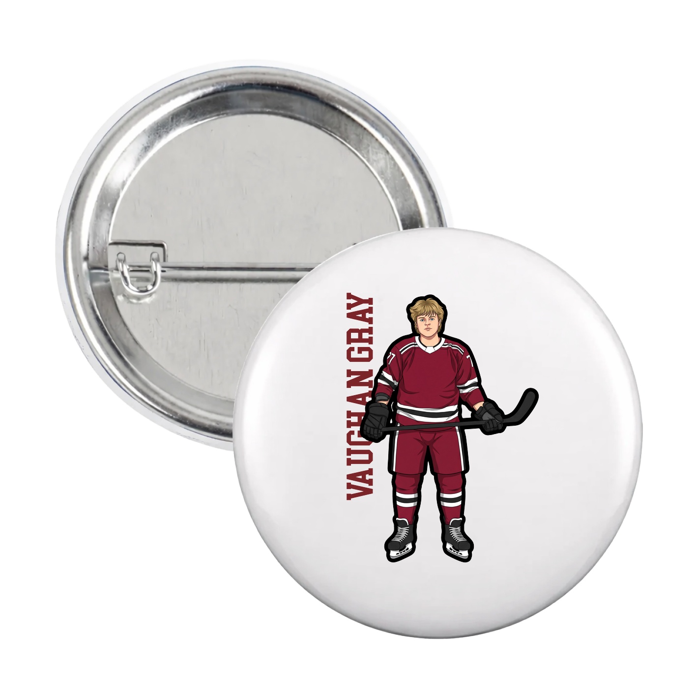 Game Day Button — Name Vertical in White