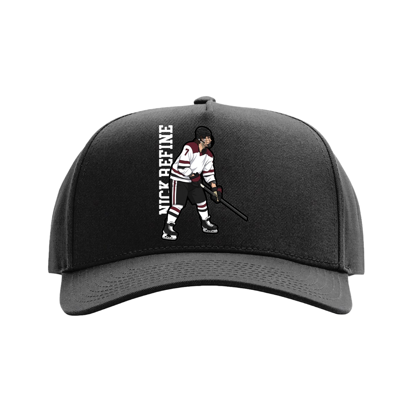 Full Fabric Five-Panel Champ Cap — Name Vertical in Black