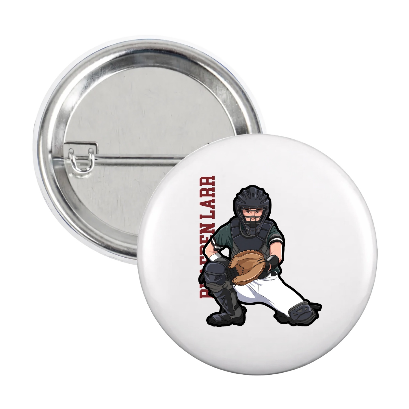 Game Day Button — Name Vertical in White
