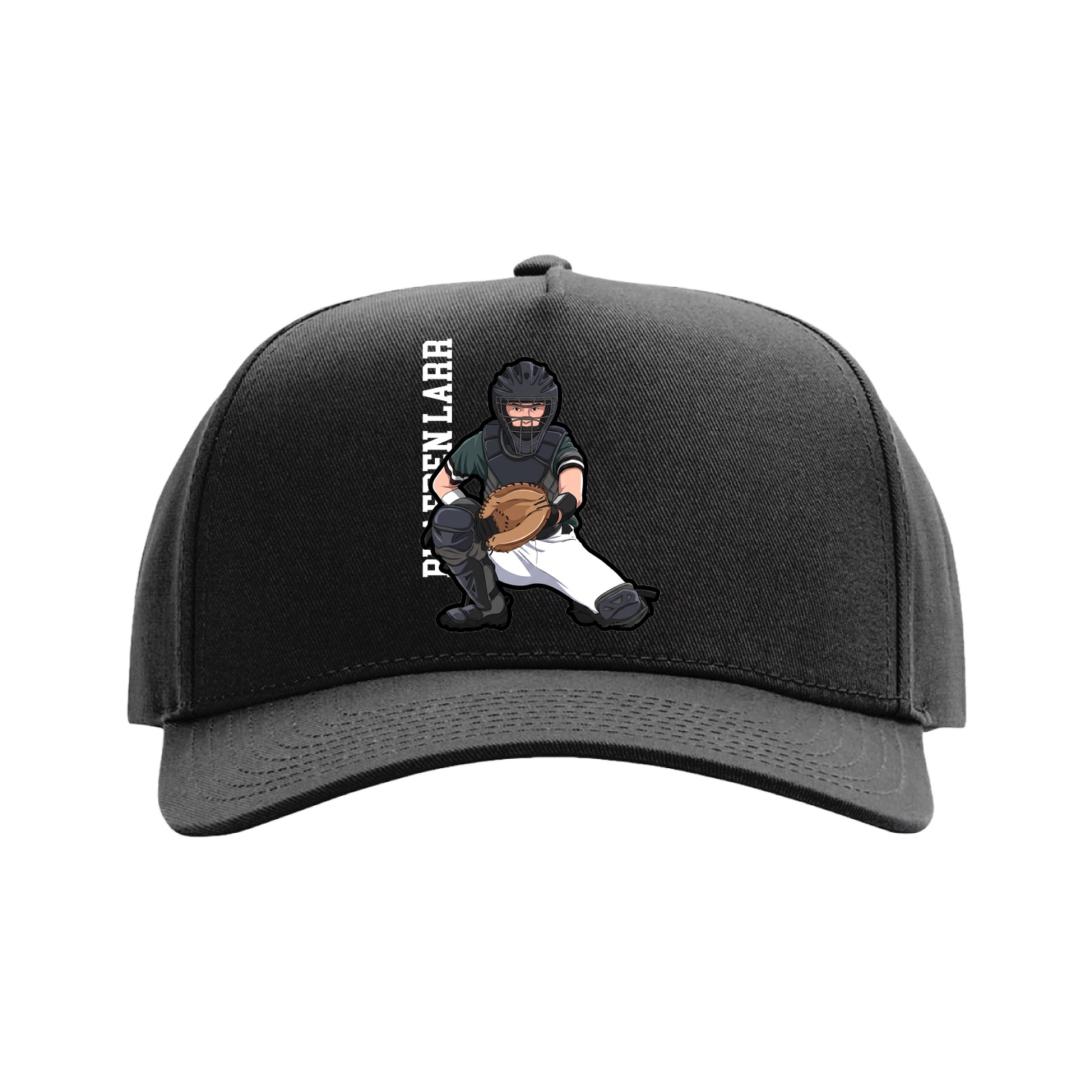 Full Fabric Five-Panel Champ Cap — Name Vertical in Black