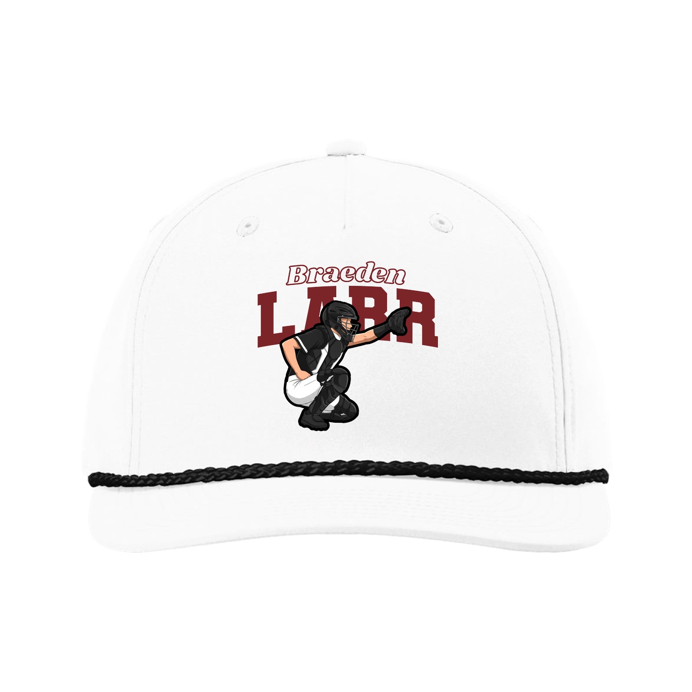Five-Panel Classic Rope Cap — Name Arch in White