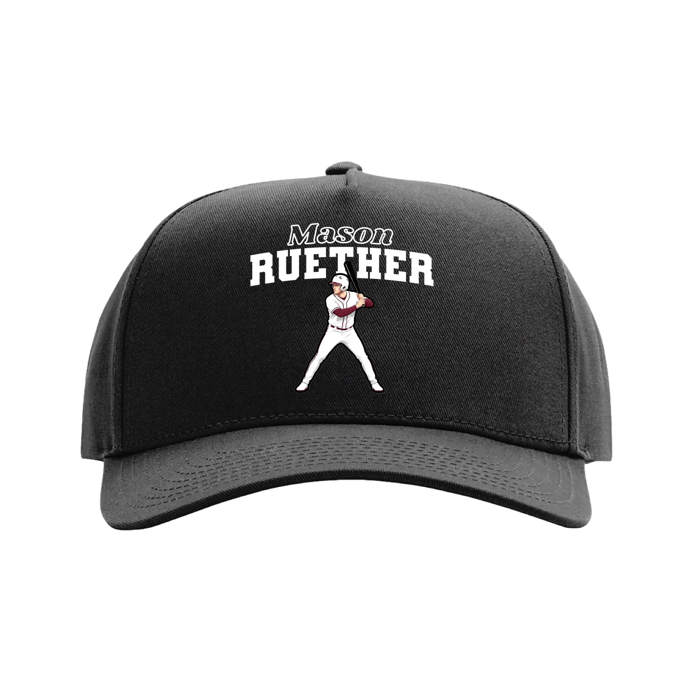 Full Fabric Five-Panel Champ Cap — Name Arch in Black