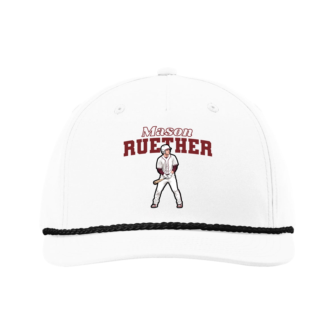 Five-Panel Classic Rope Cap — Name Arch in White