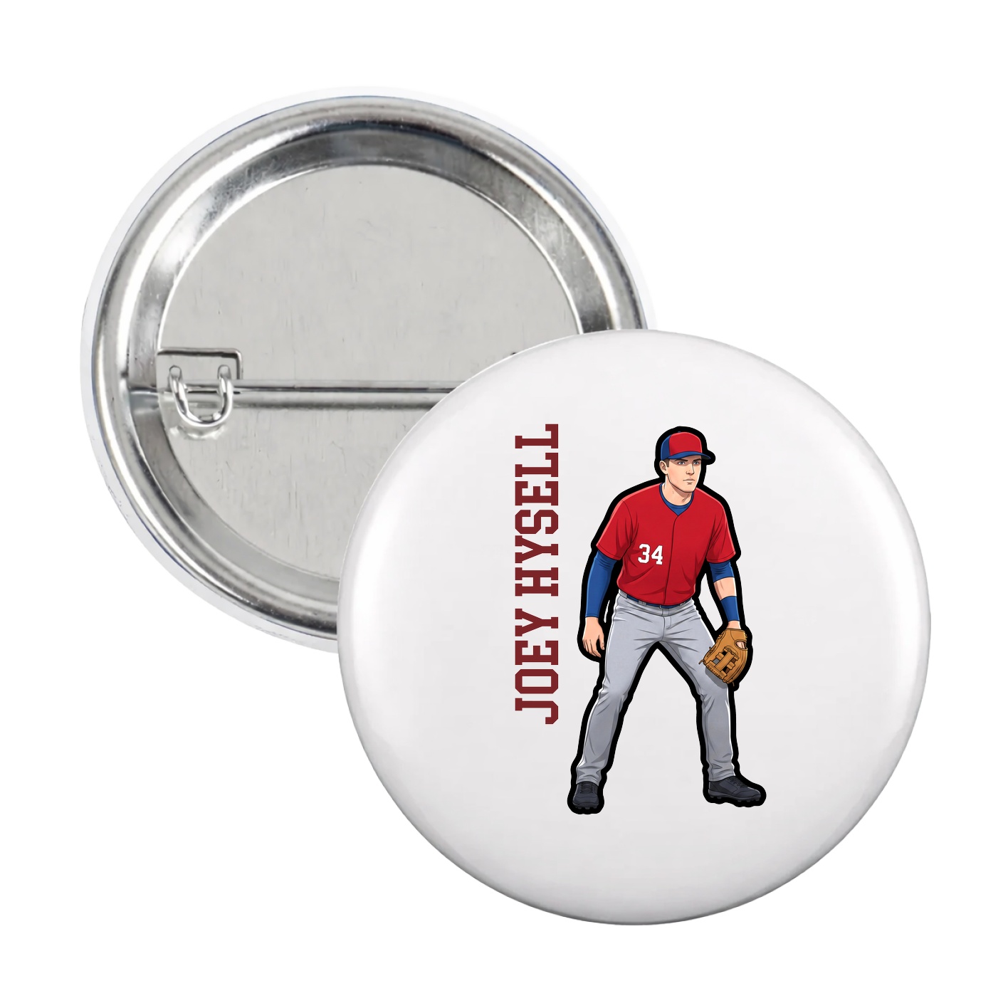 Game Day Button — Name Vertical in White