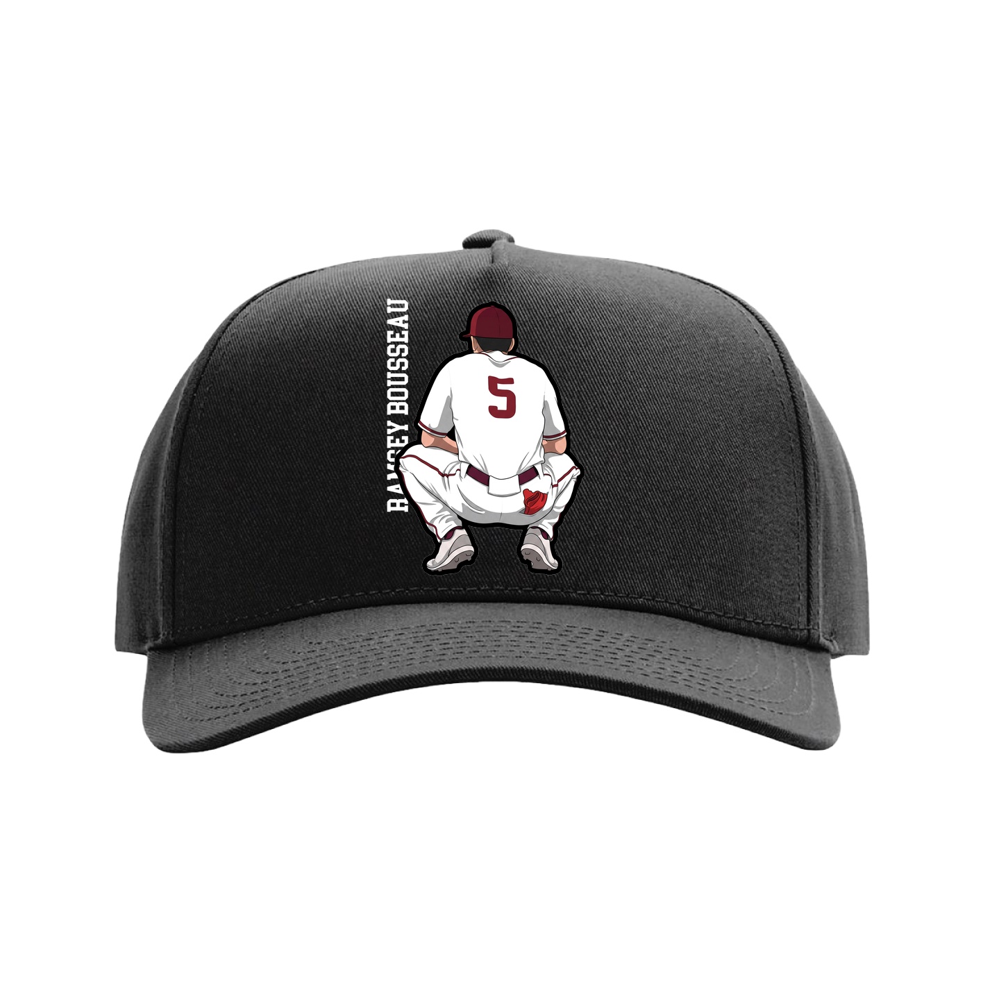 Full Fabric Five-Panel Champ Cap — Name Vertical in Black