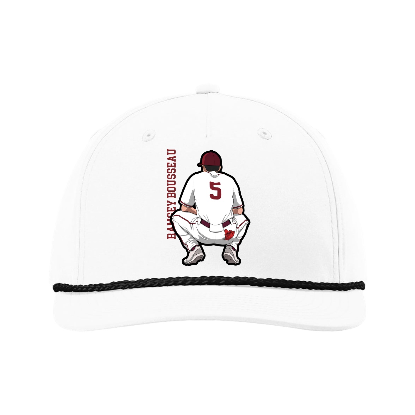 Five-Panel Classic Rope Cap — Name Vertical in White